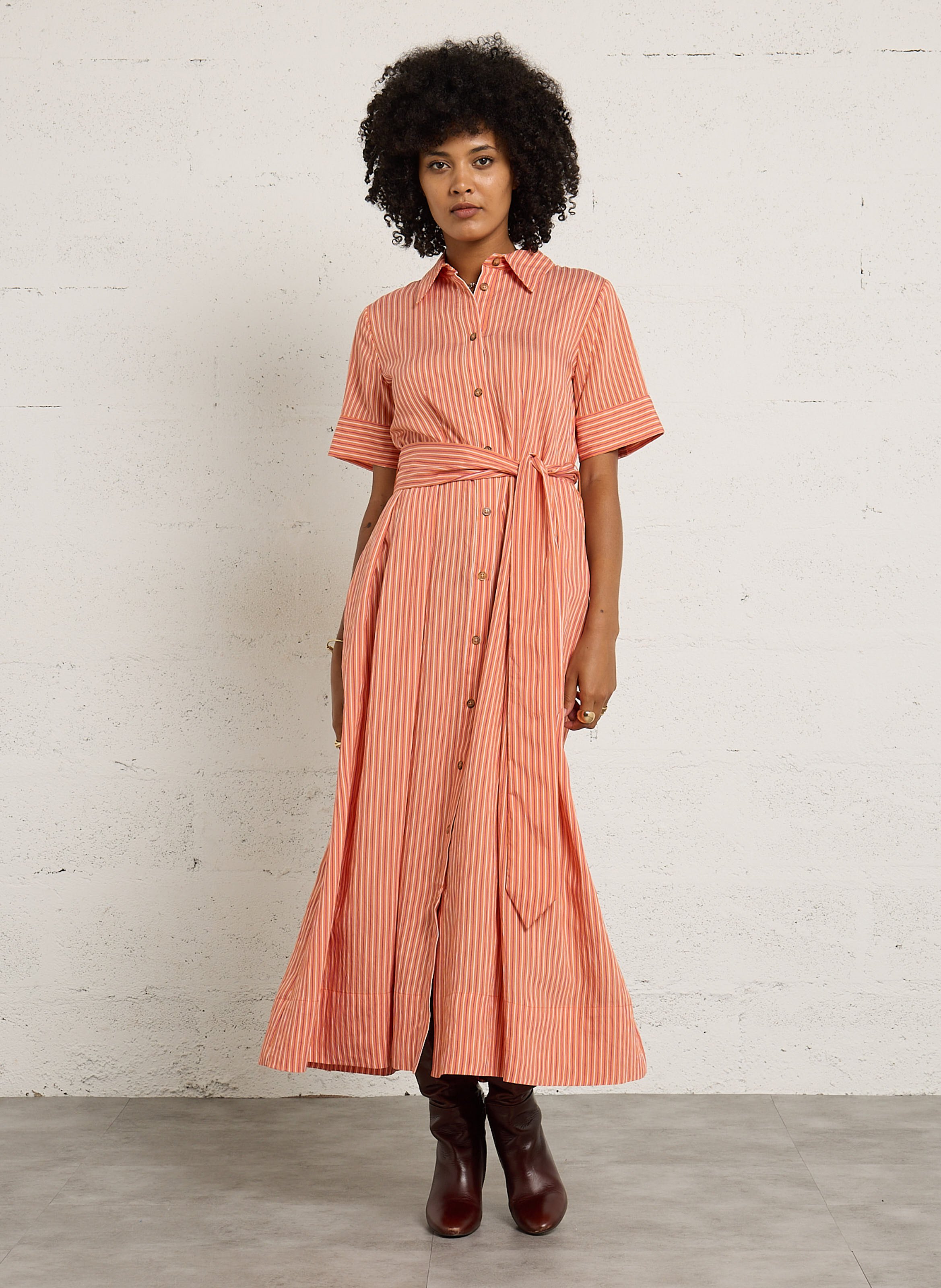Robe longue rayée à ceinture patricia MAISON 123 Doré