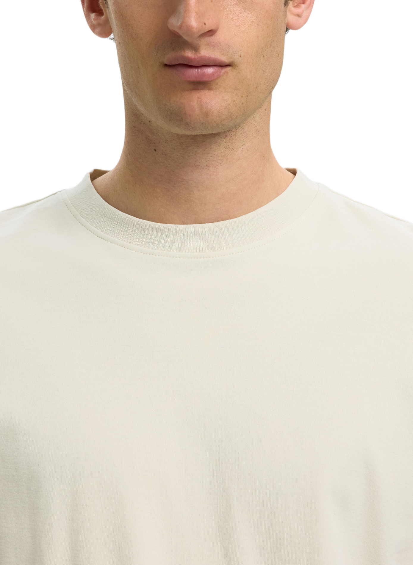 Gerader Baumwoll-T-Shirt SELECTED Beige