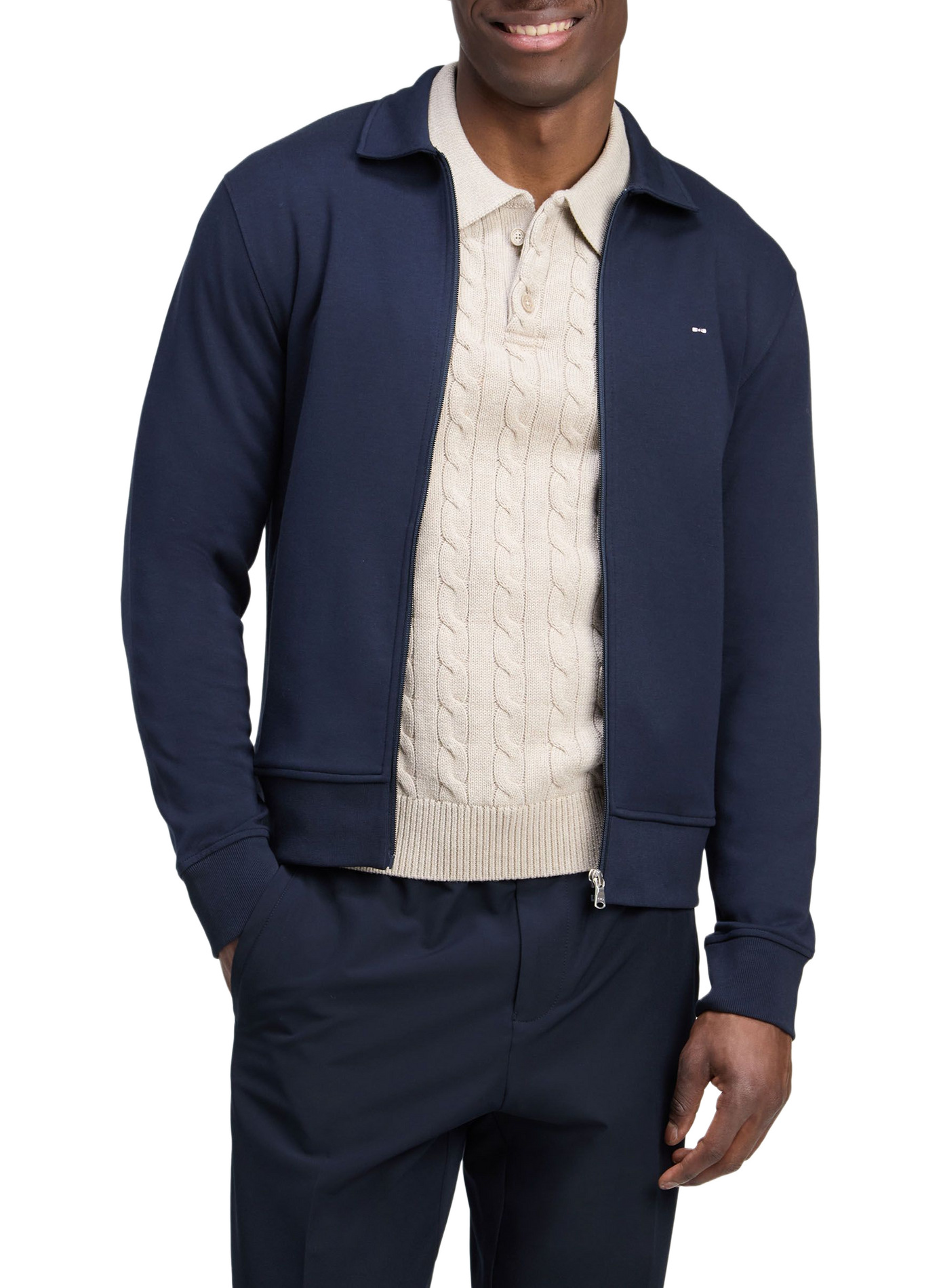 Sweat col classique en coton mélangé EDEN PARK Blauw