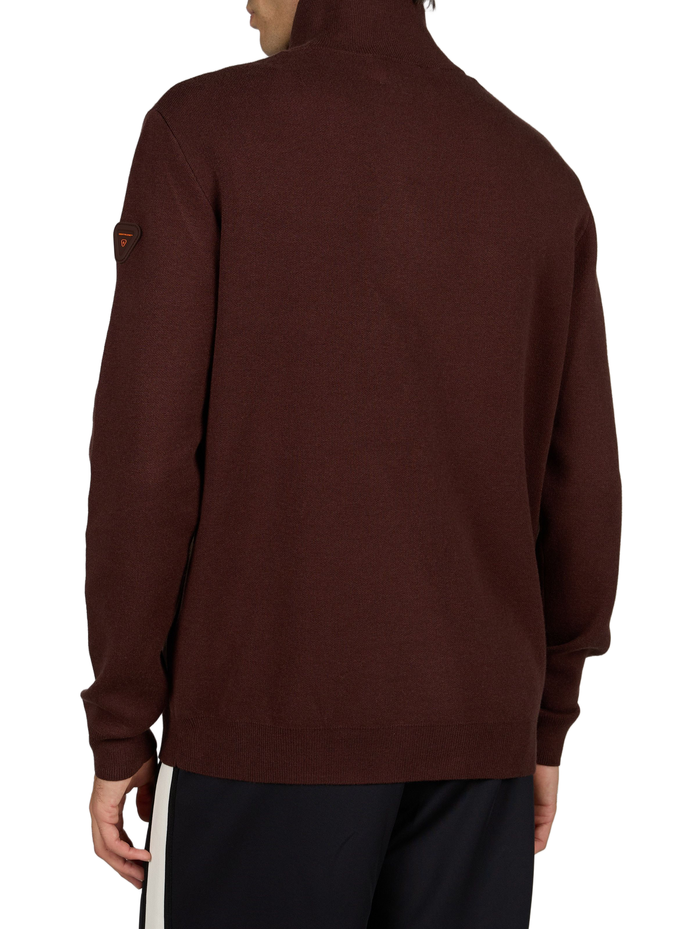 Straight-cut sweater with high collar and zippered pattern. GERTRUDE Red