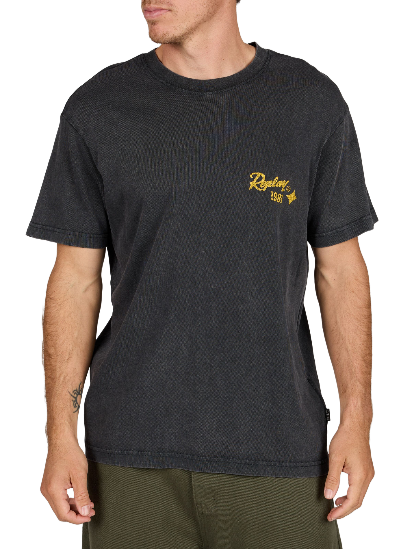 Weites T-Shirt mit Rundhalsausschnitt und Siebdruck REPLAY Schwarz