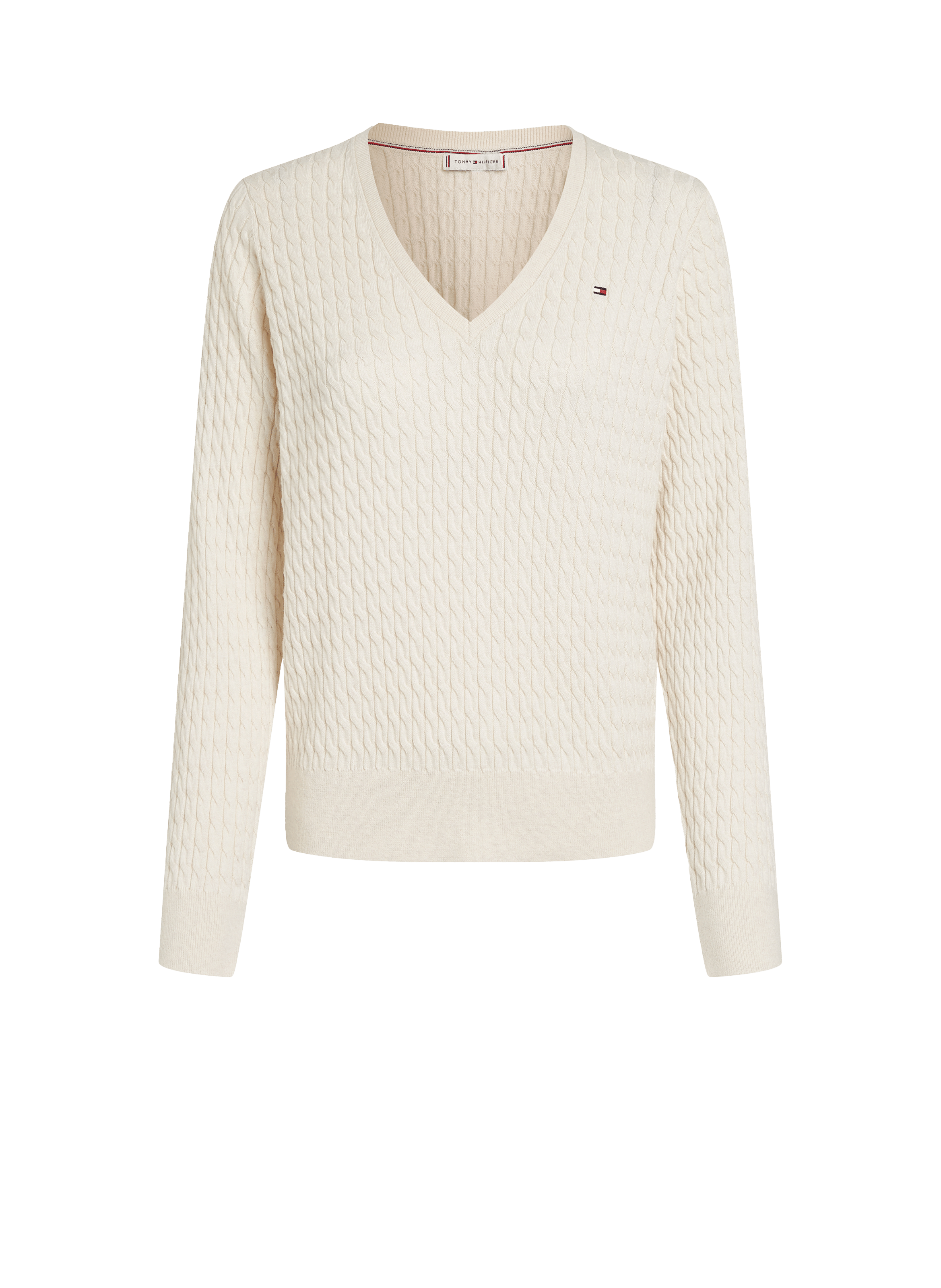 Pull col V en coton TOMMY HILFIGER Beige