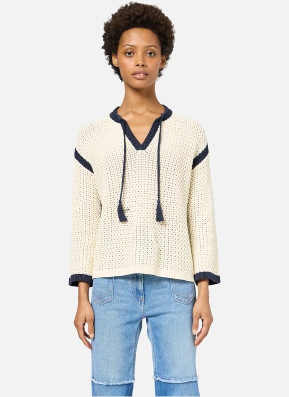 Pull en crochet contrasté à pompons - jorja Beige by GERARD DAREL GERARD DAREL Pull en crochet contrasté à pompons - jorja Beige