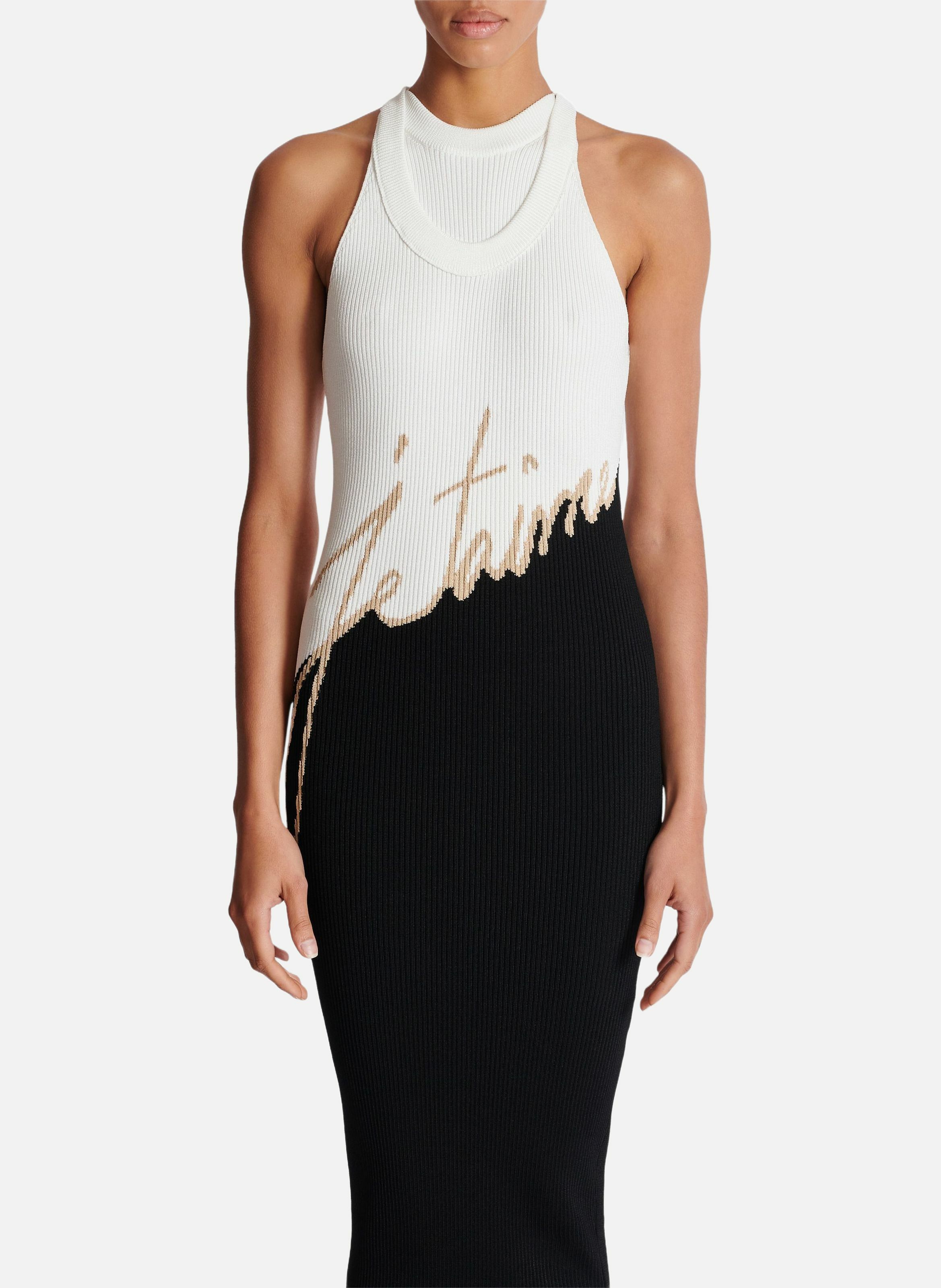 Robe longue en maille jacquard « lettre d'amour » BALMAIN Noir