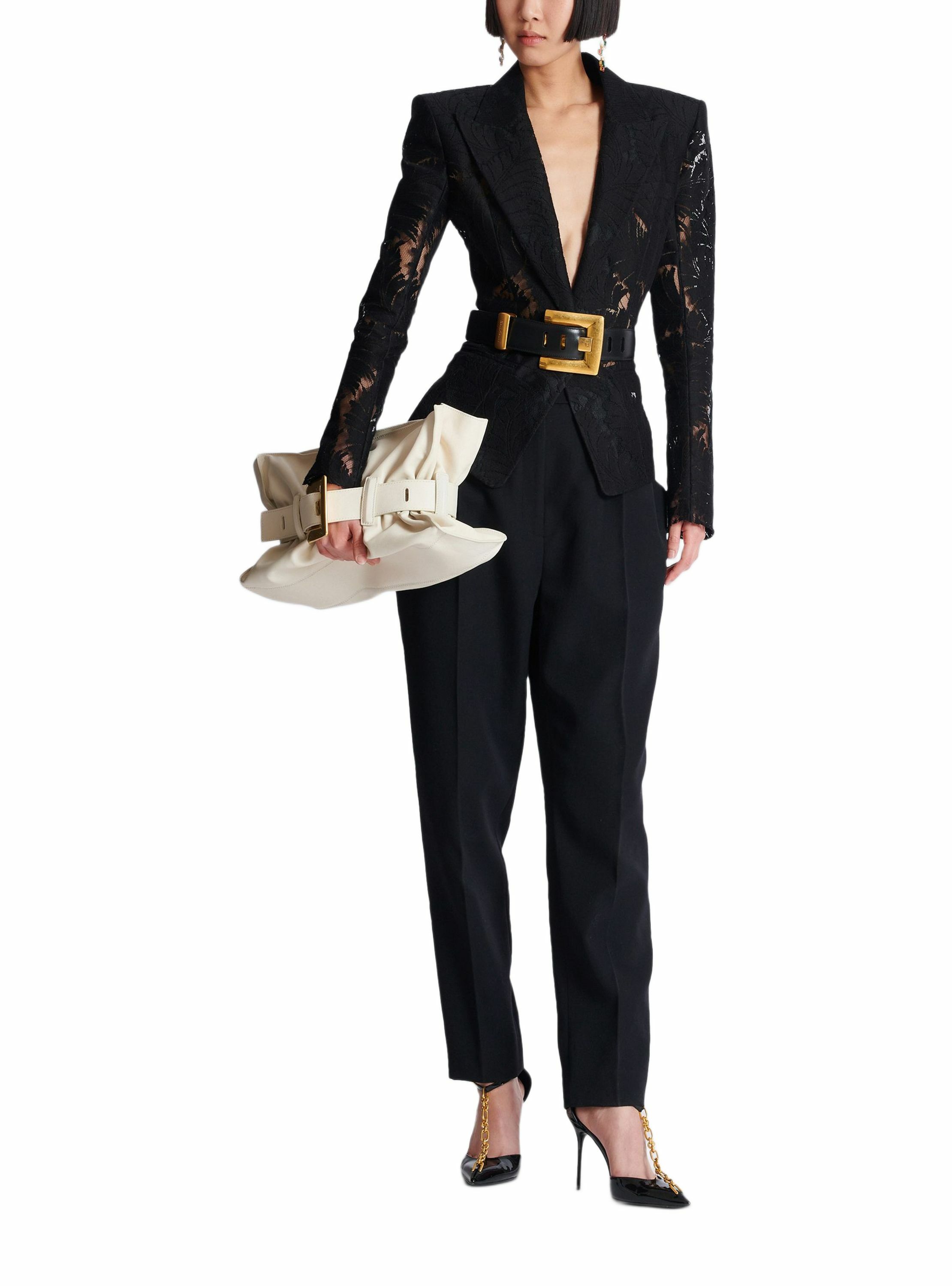 Veste 1 bouton ajustée en dentelle BALMAIN Noir