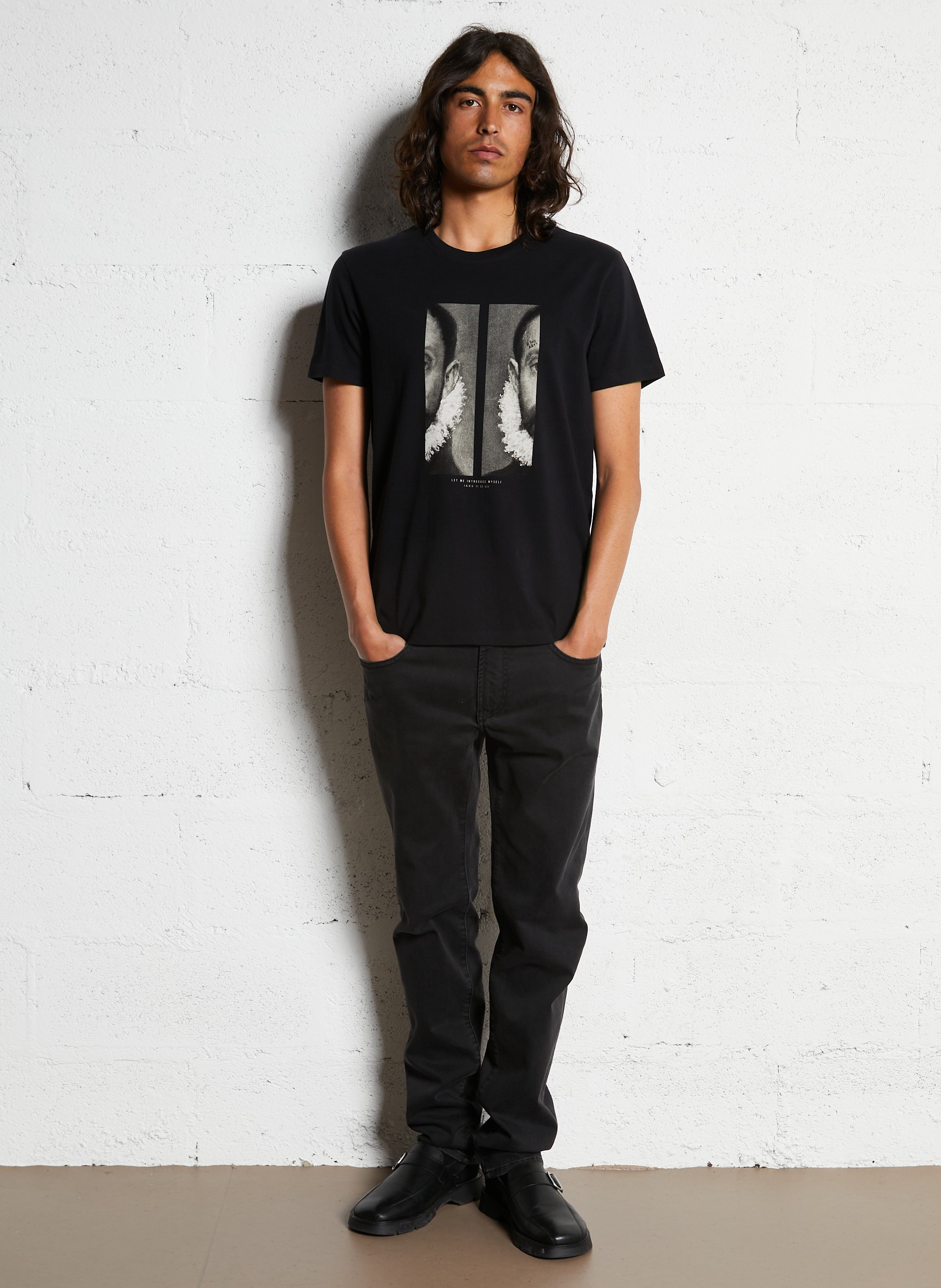 Tee-shirt droit en coton sérigraphié Noir