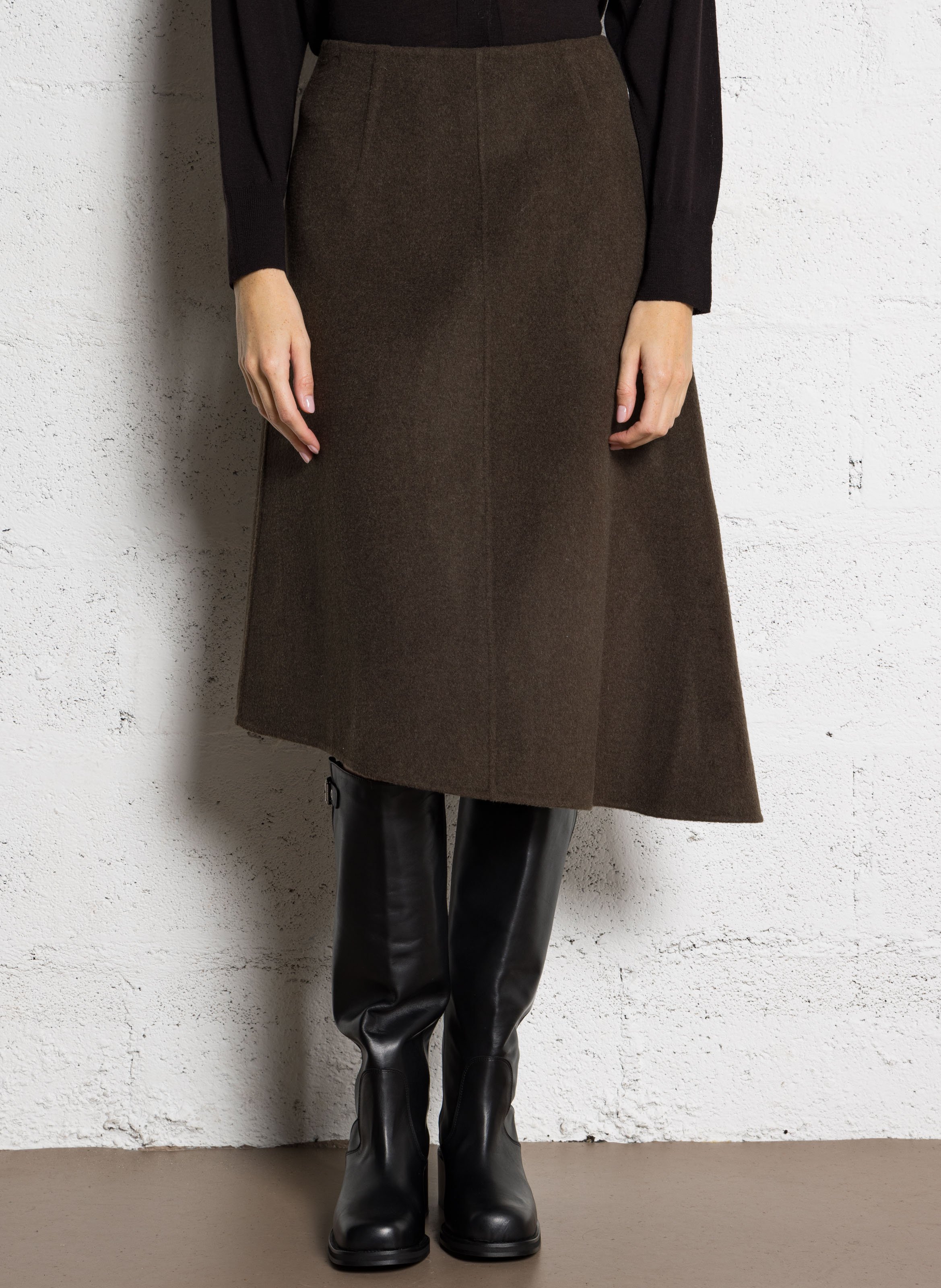 Jupe midi asymétrique en maine mélangée geneve SOEUR Kaki