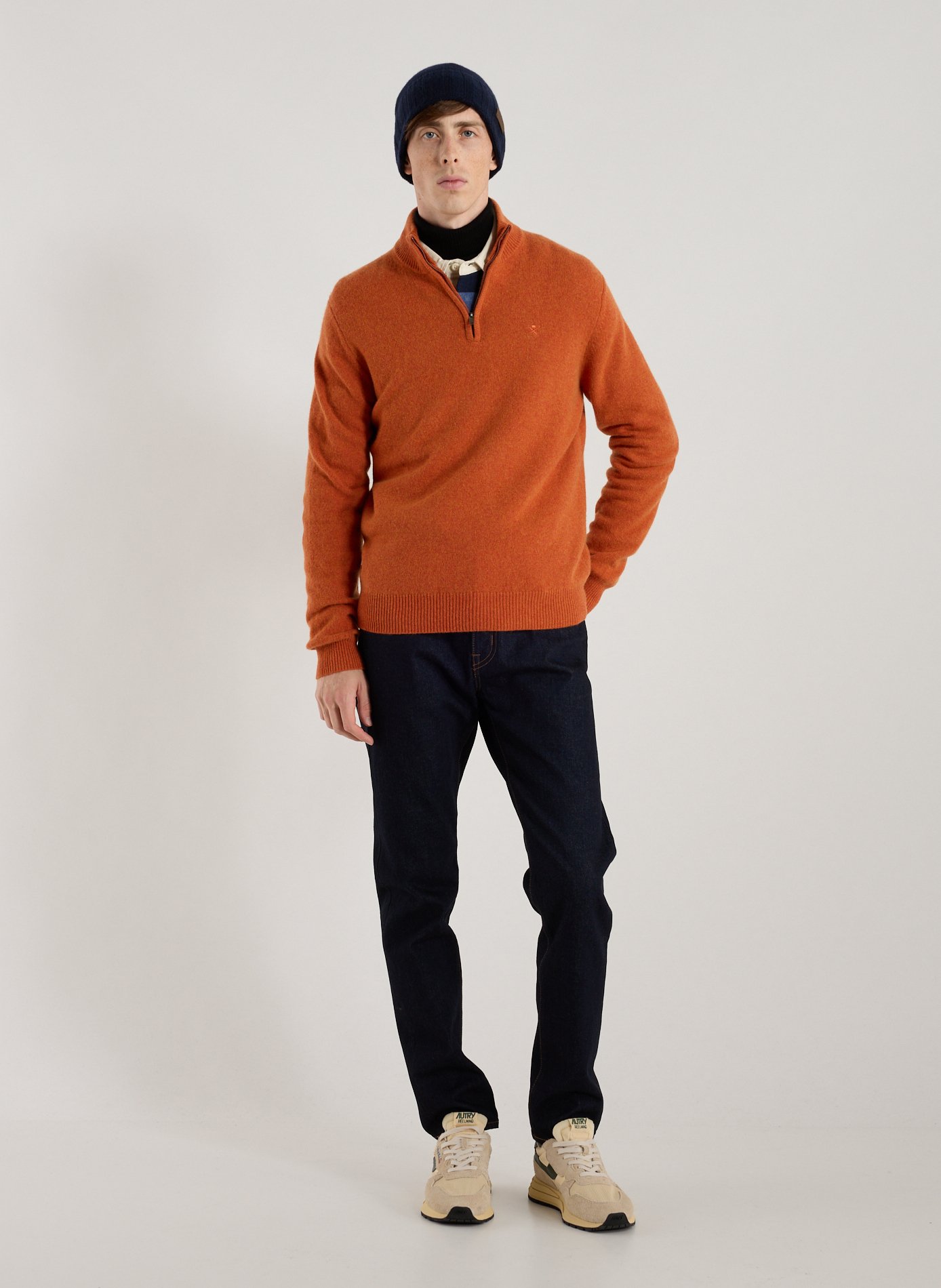 Pull à col montant en laine  HACKETT Beige