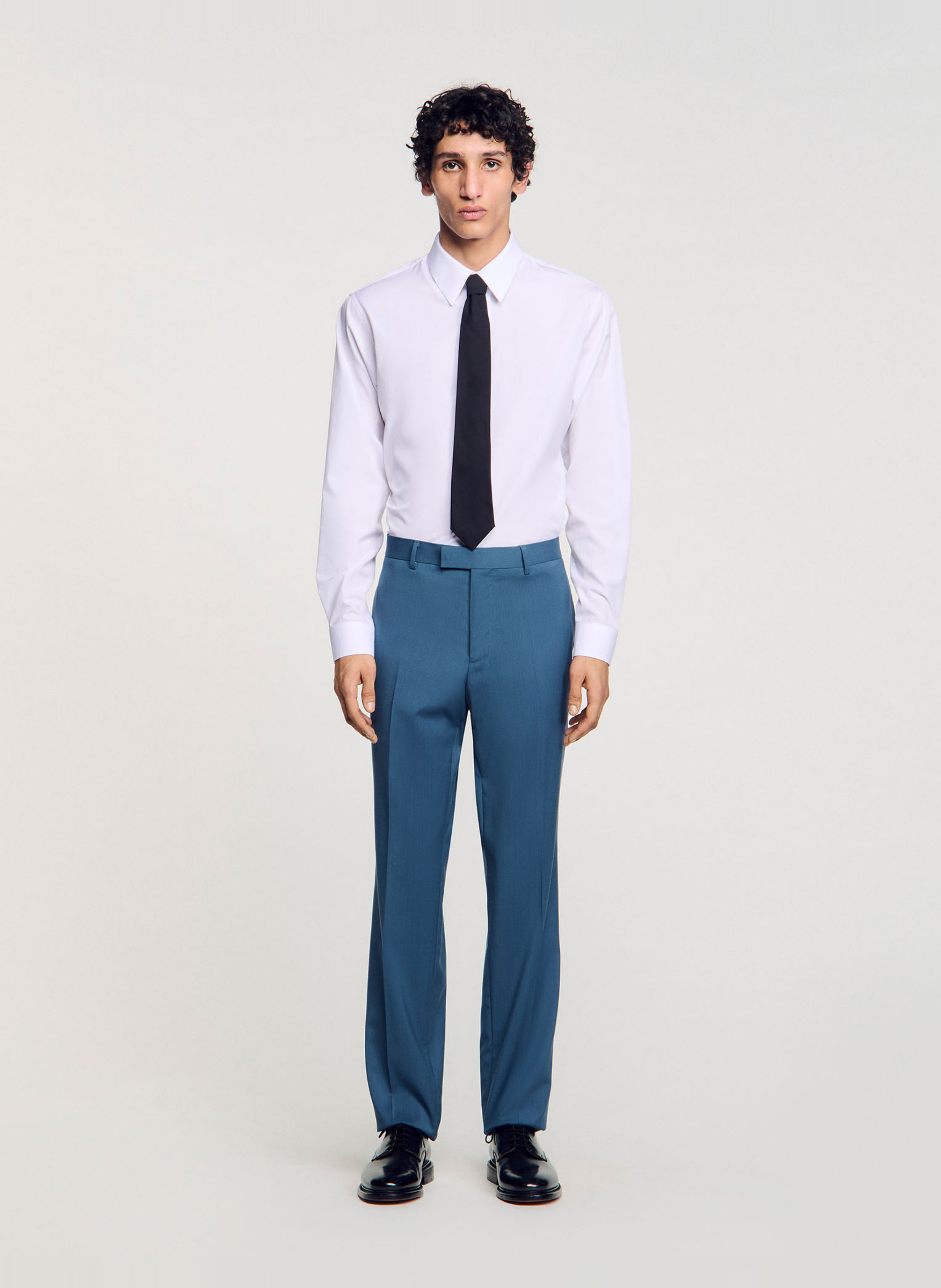 Pantalon droit en laine SANDRO Bleu