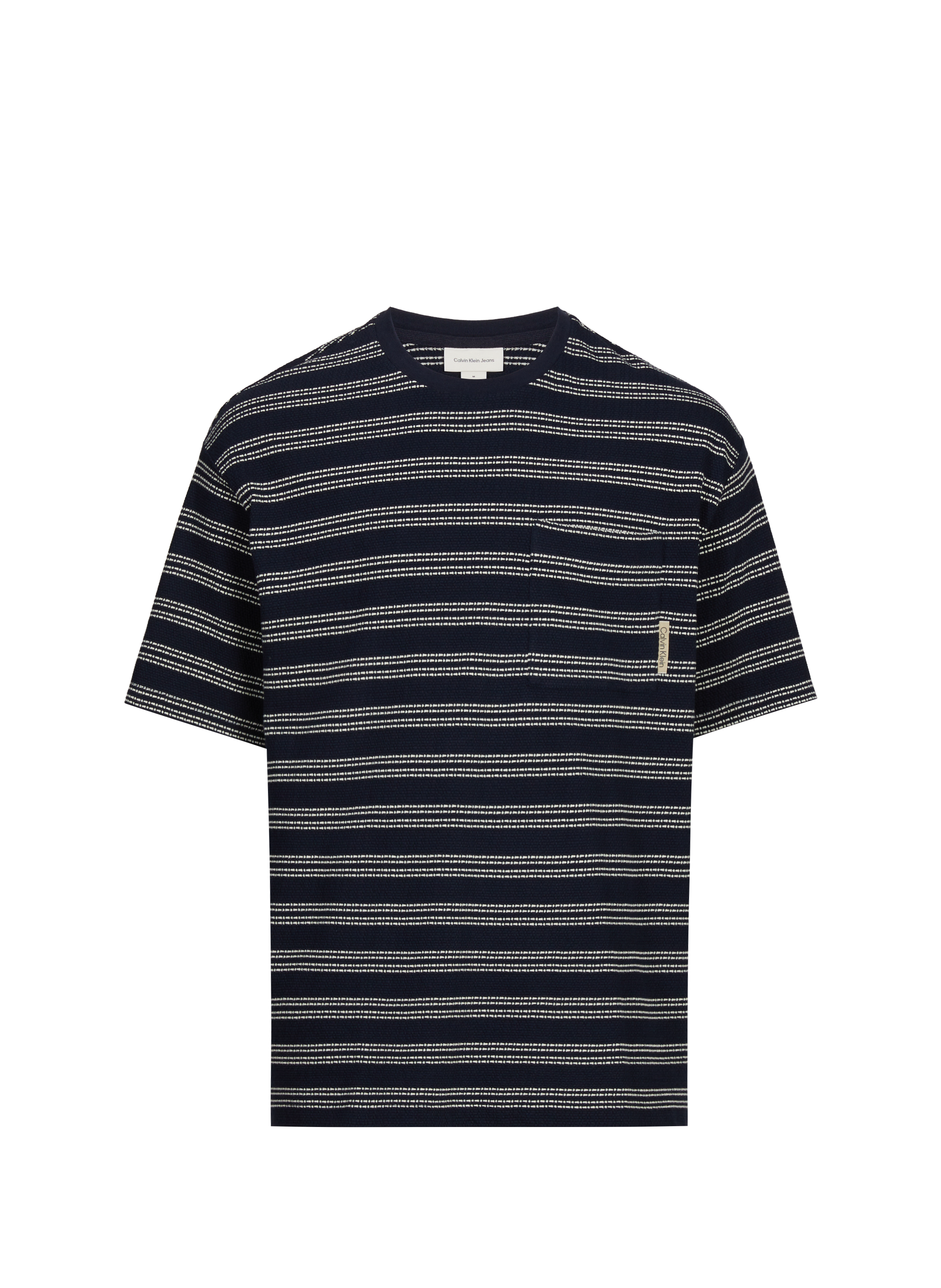 CALVIN KLEIN T-shirt col rond à rayures en coton Bleu