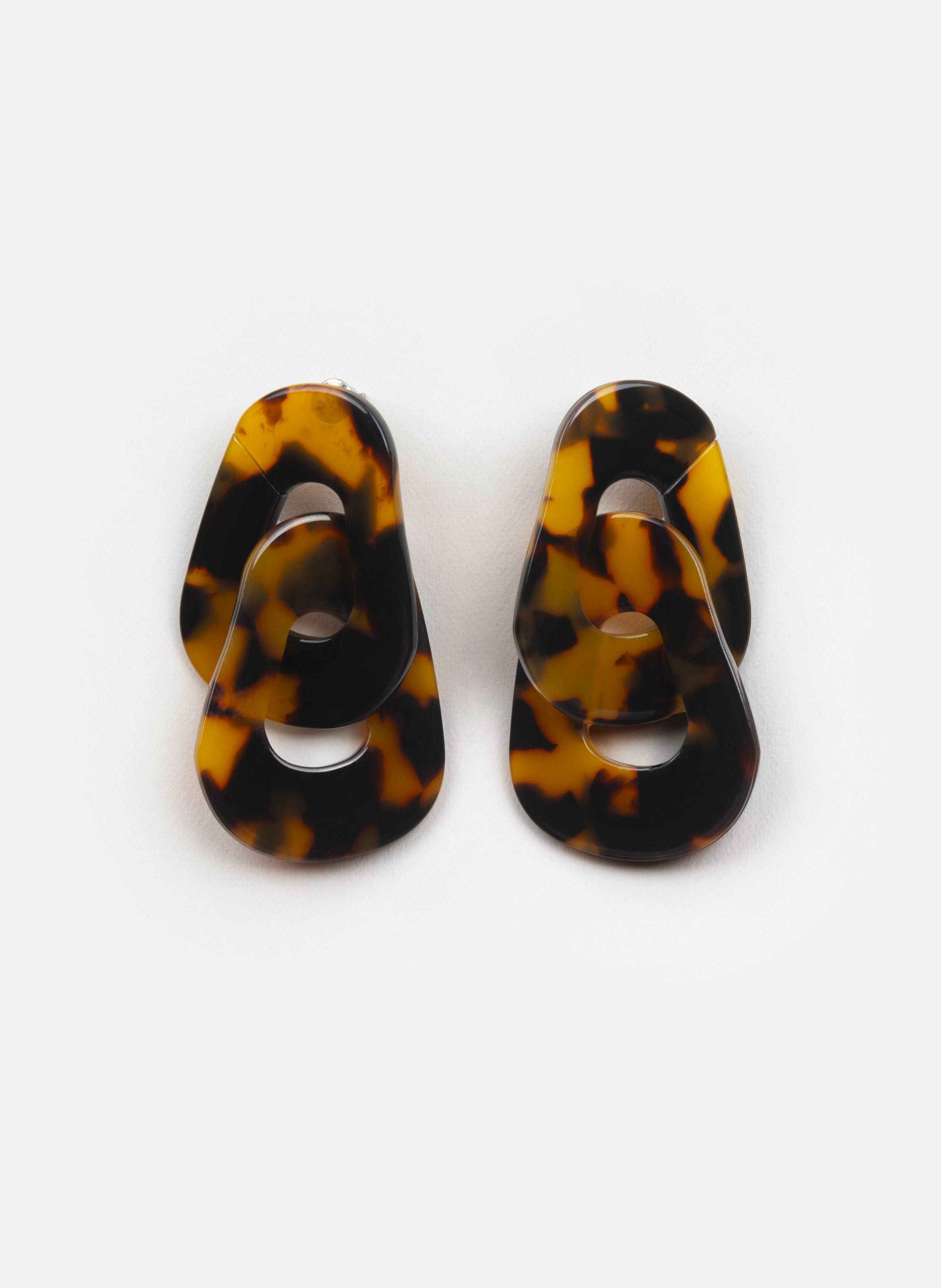 Boucles d'oreilles maillons en acétate de cellulose KURAGE GINZA Marron