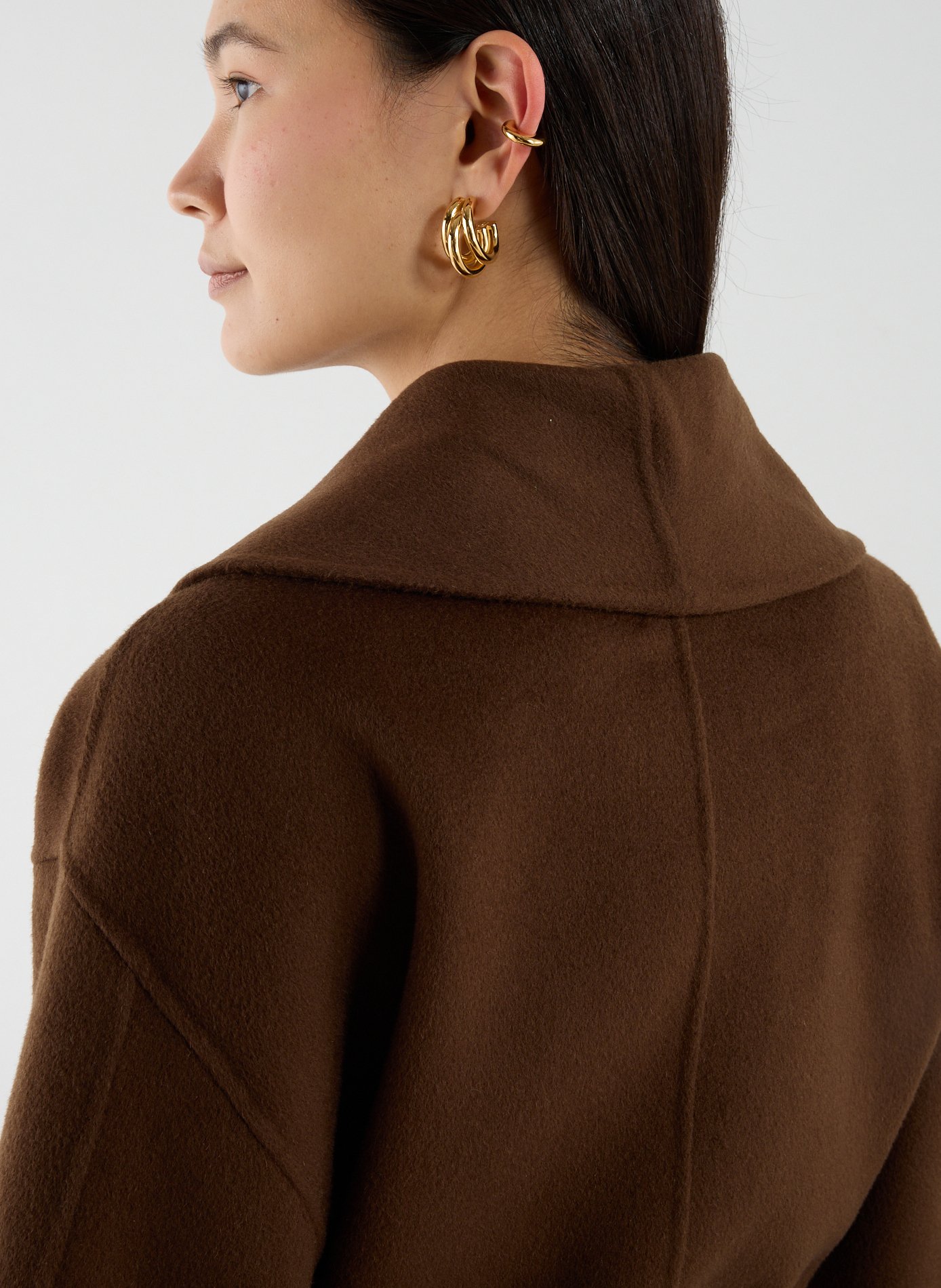 Manteau col châle en laine Marron