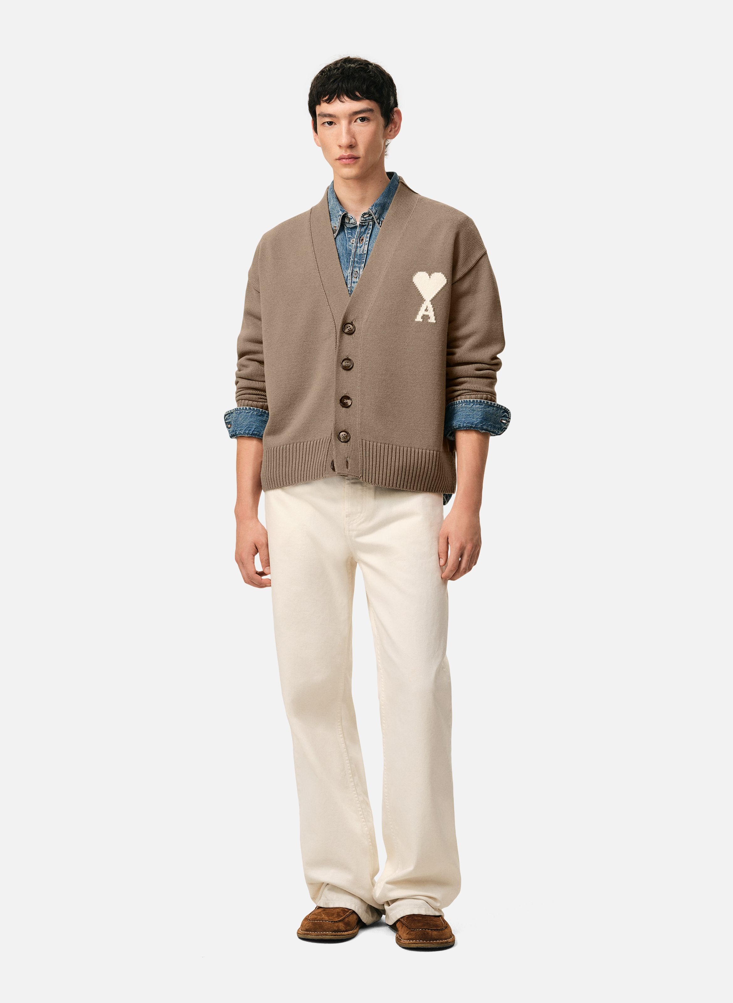 Cardigan ami de coeur en laine unisexe AMI PARIS Beige