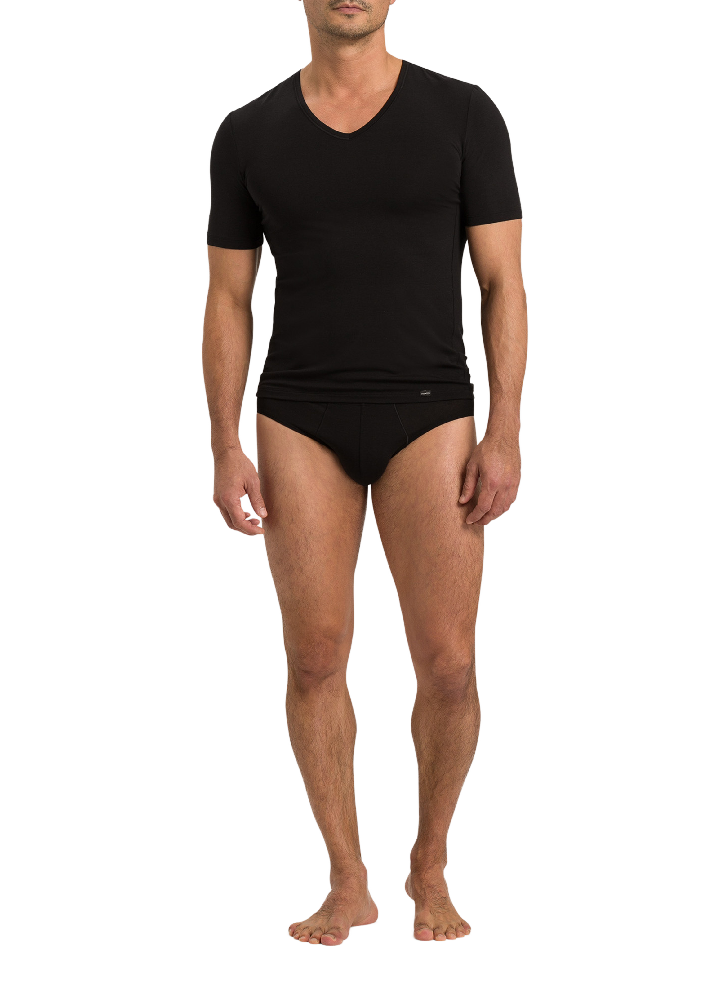 Cotton-blend V-neck T-shirt HANRO Black