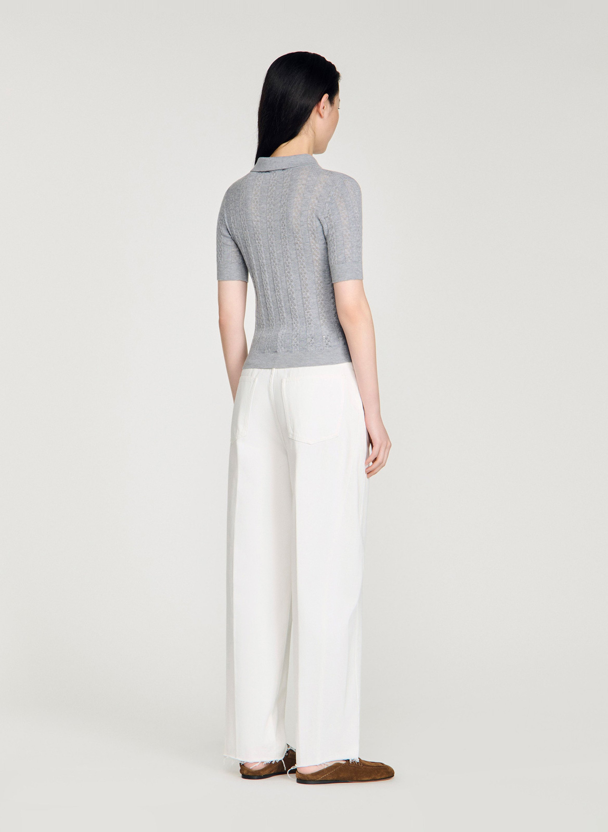 Pull col polo en laine SANDRO Gris