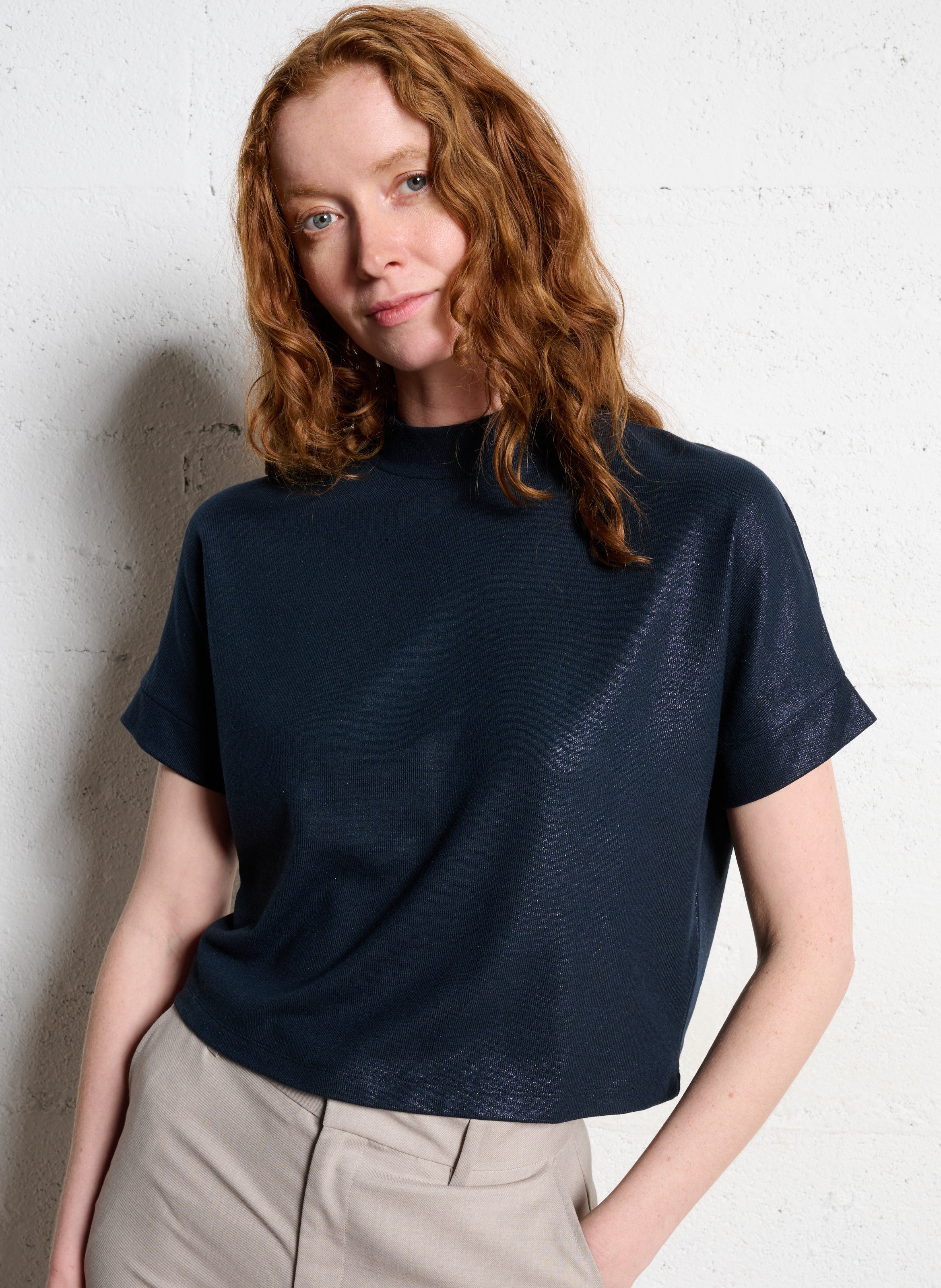 Top oversize col montant en maille IKKS Bleu