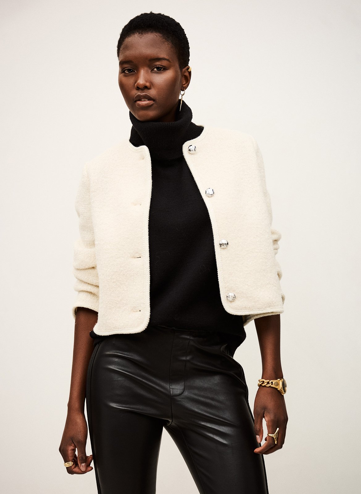 Veste courte boutonnée en maille bouclée ceredith BA&SH Beige