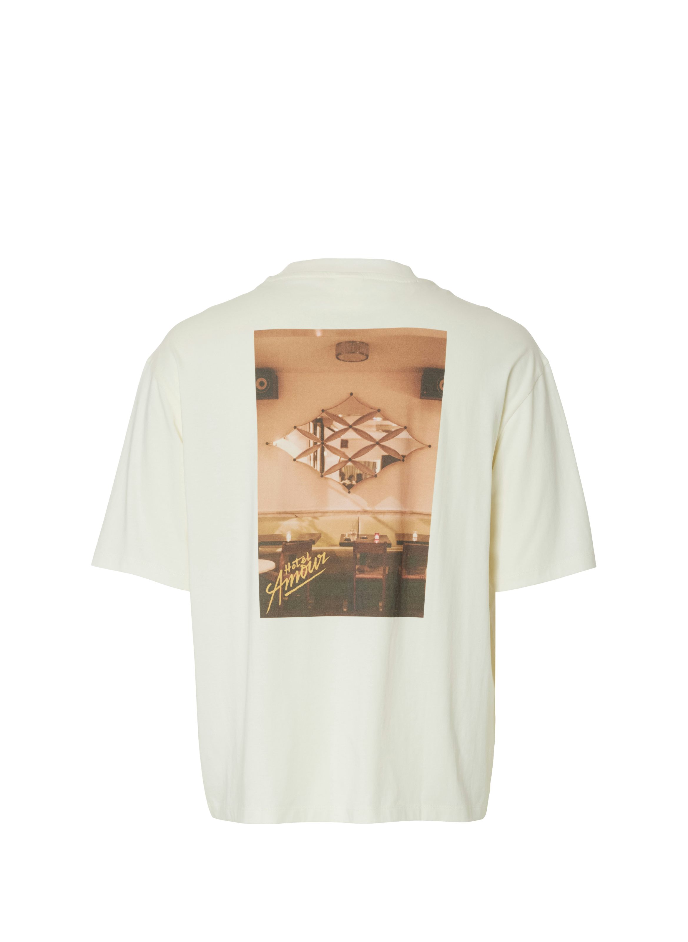 Round neck printed cotton t-shirt SELECTED Beige