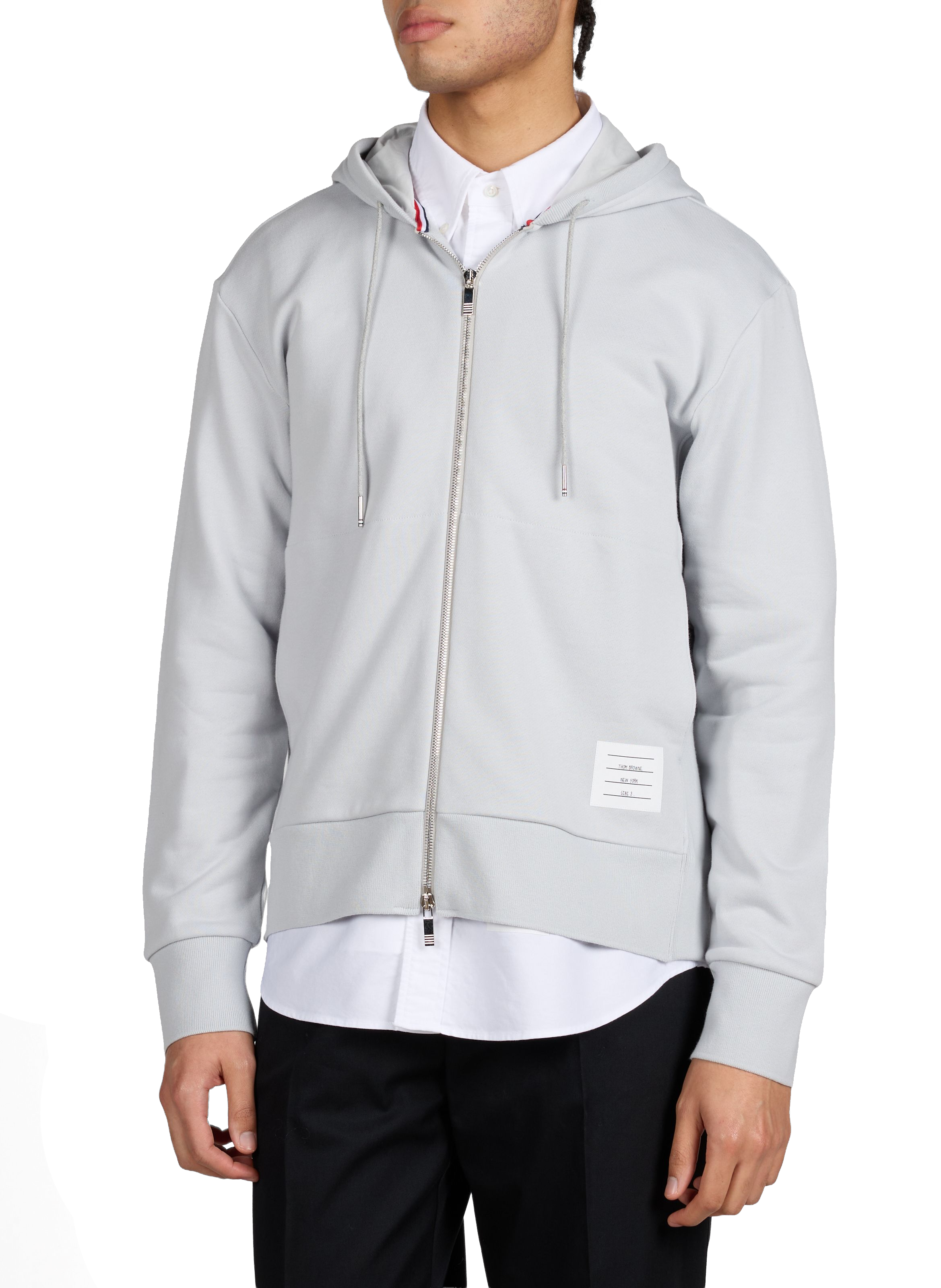 Sweat zippé à capuche en coton THOM BROWNE Gris