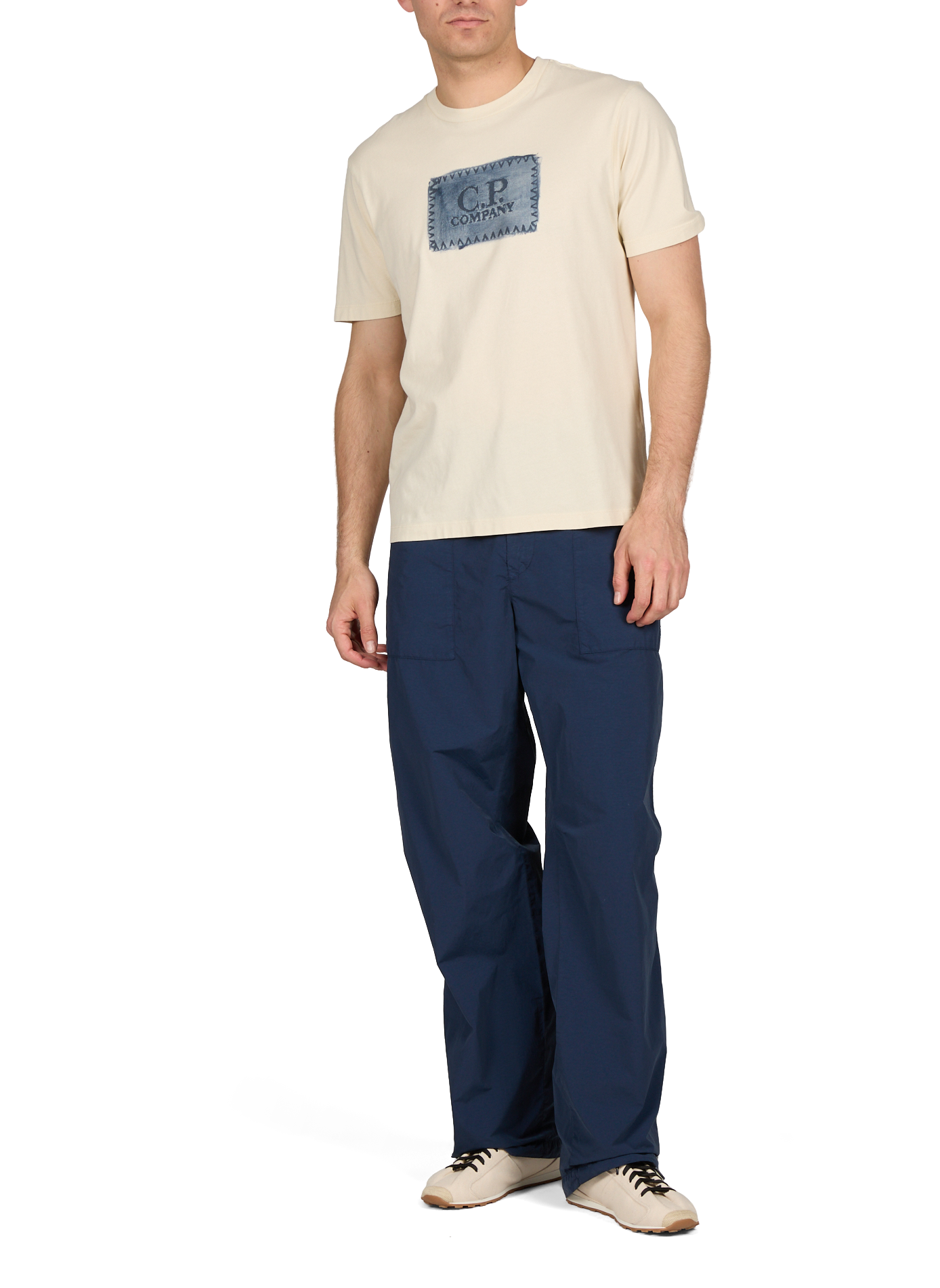 Biker-style cotton t-shirt CP COMPANY Beige