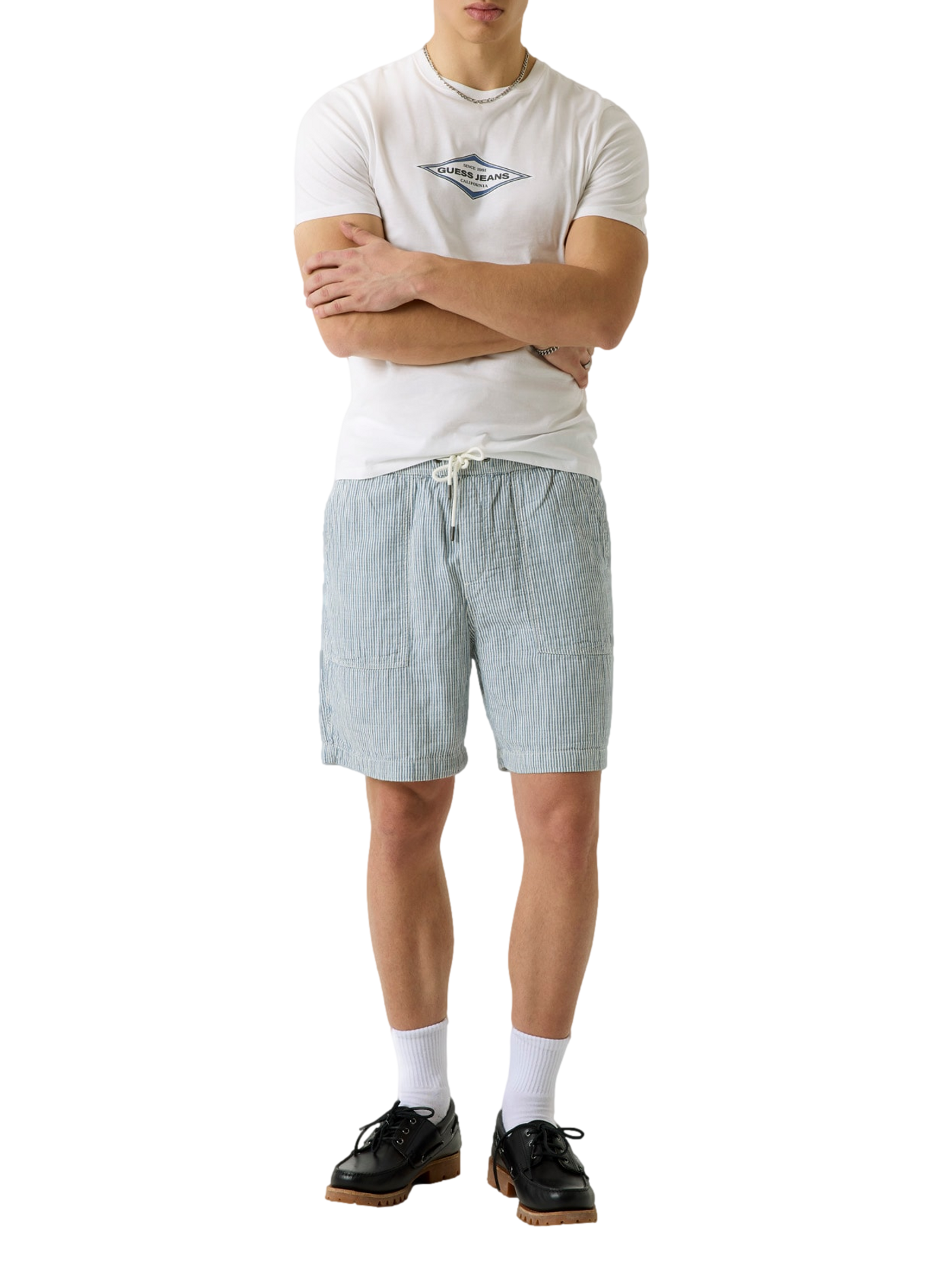 Short à rayures en coton et lin  GUESS Beige