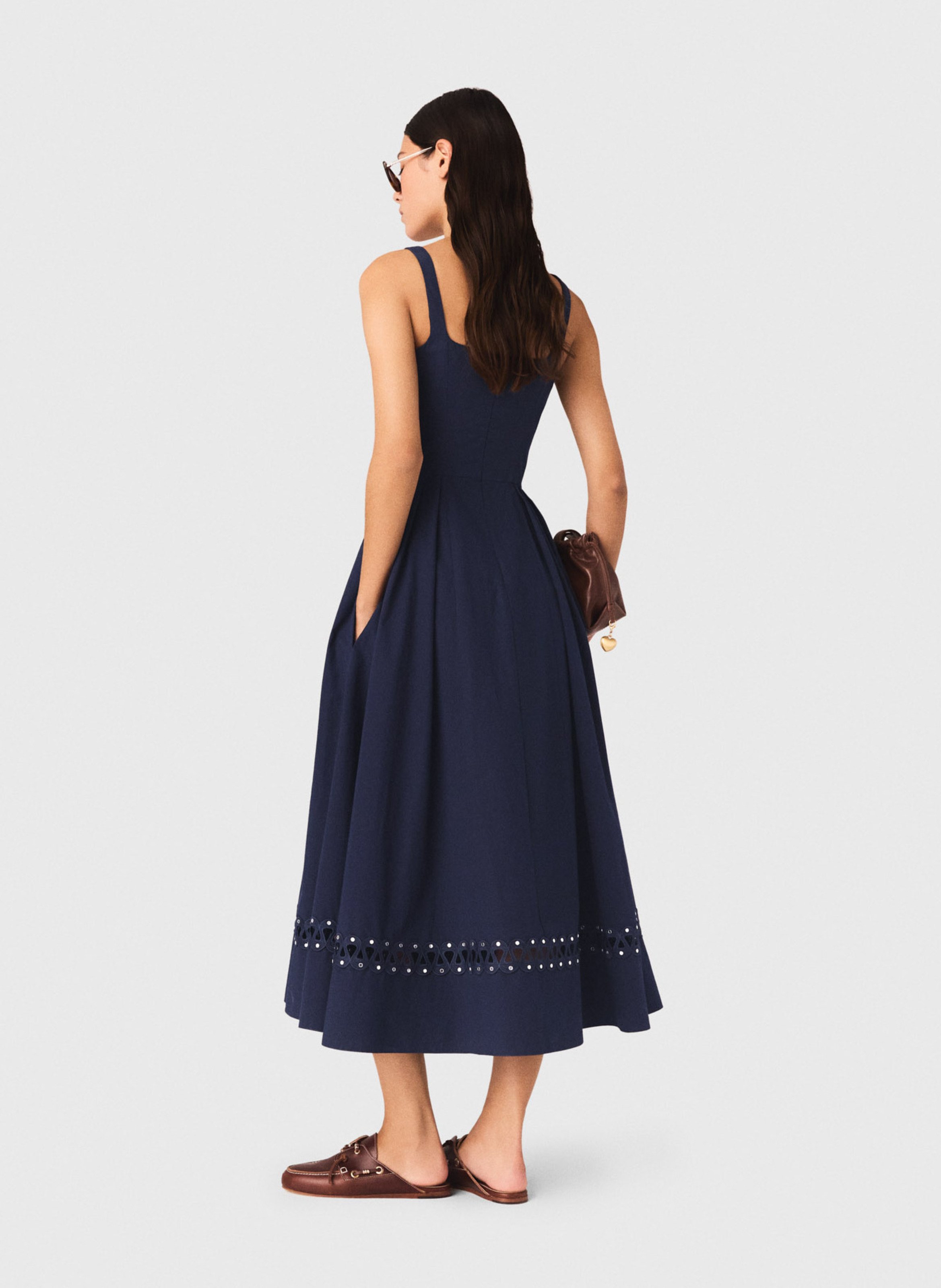 Robe midi évasée à bretelles MAJE Bleu