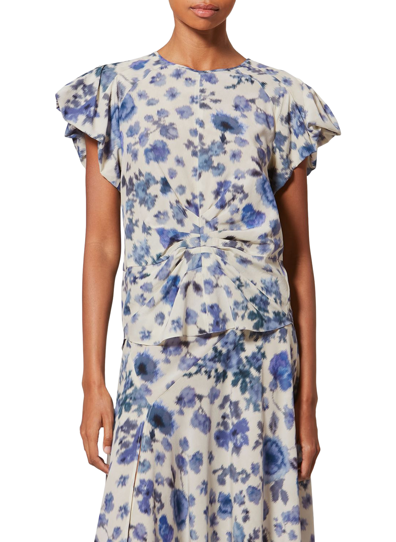 Draped printed stretch silk top ISABEL MARANT Blue