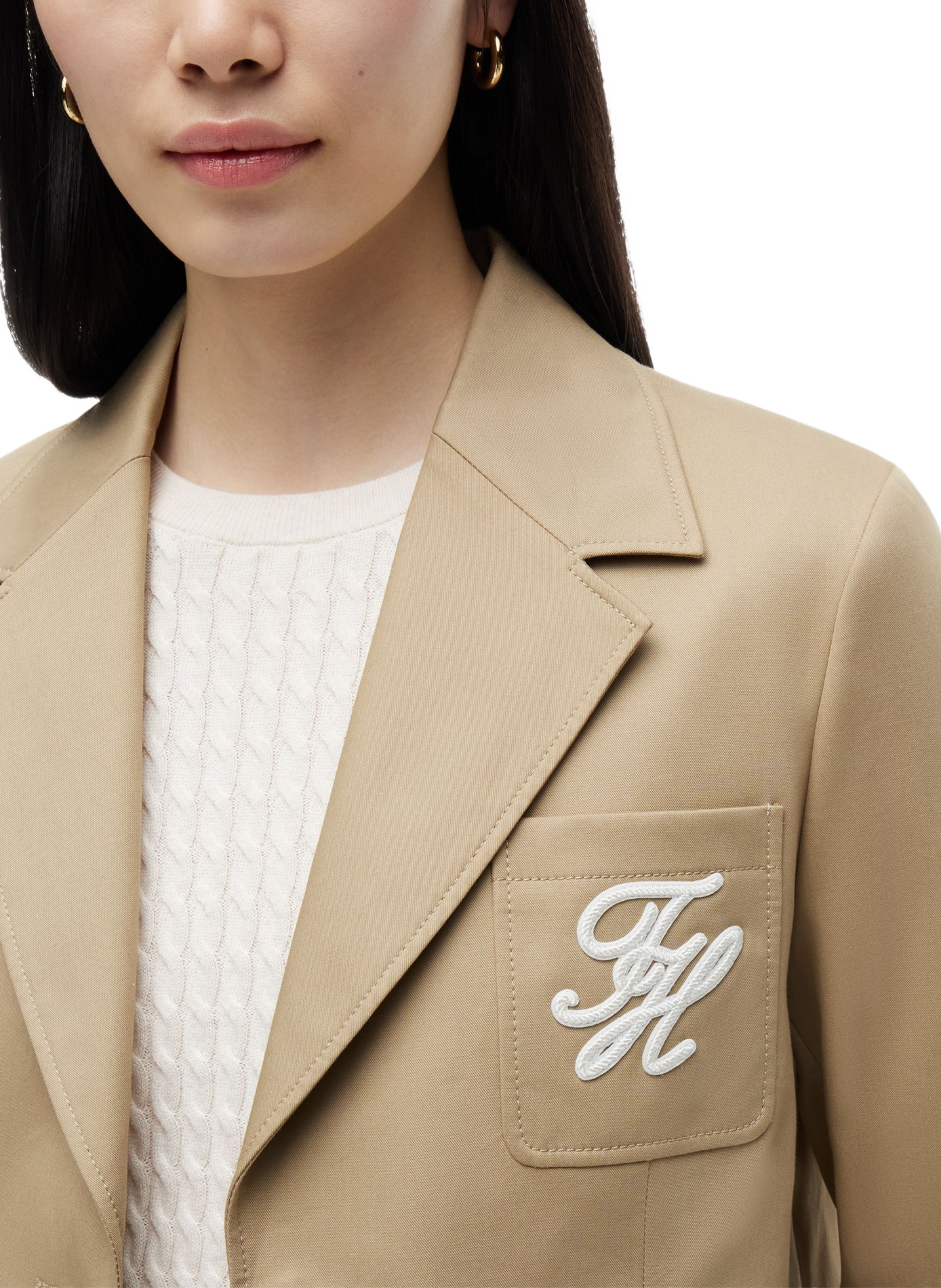 Blazer court à logo brodé en coton | Beige TOMMY HILFIGER Femme