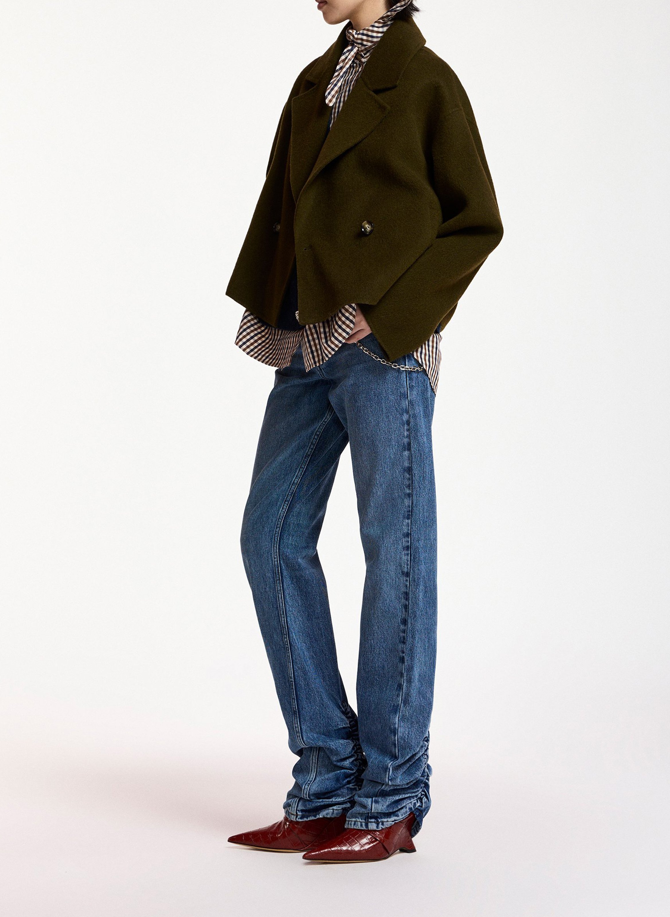 Veste droite à double boutonnage en laine mélangée kombu ESSENTIEL ANTWERP Vert