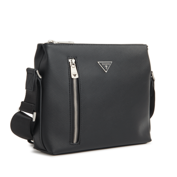 Guess Faux Leather Messenger Bag In Black