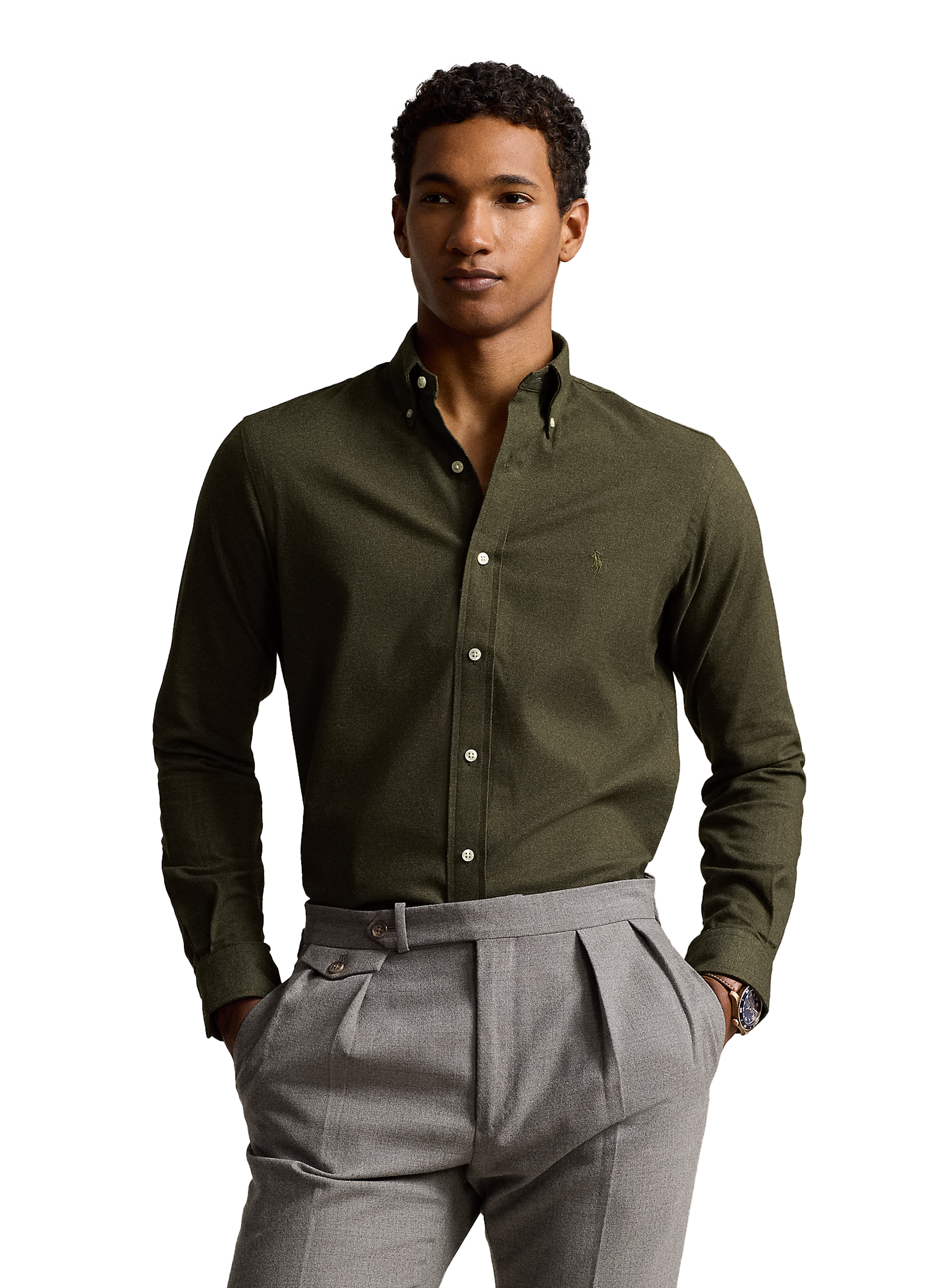 POLO RALPH LAUREN Chemise unie en coton  Gris