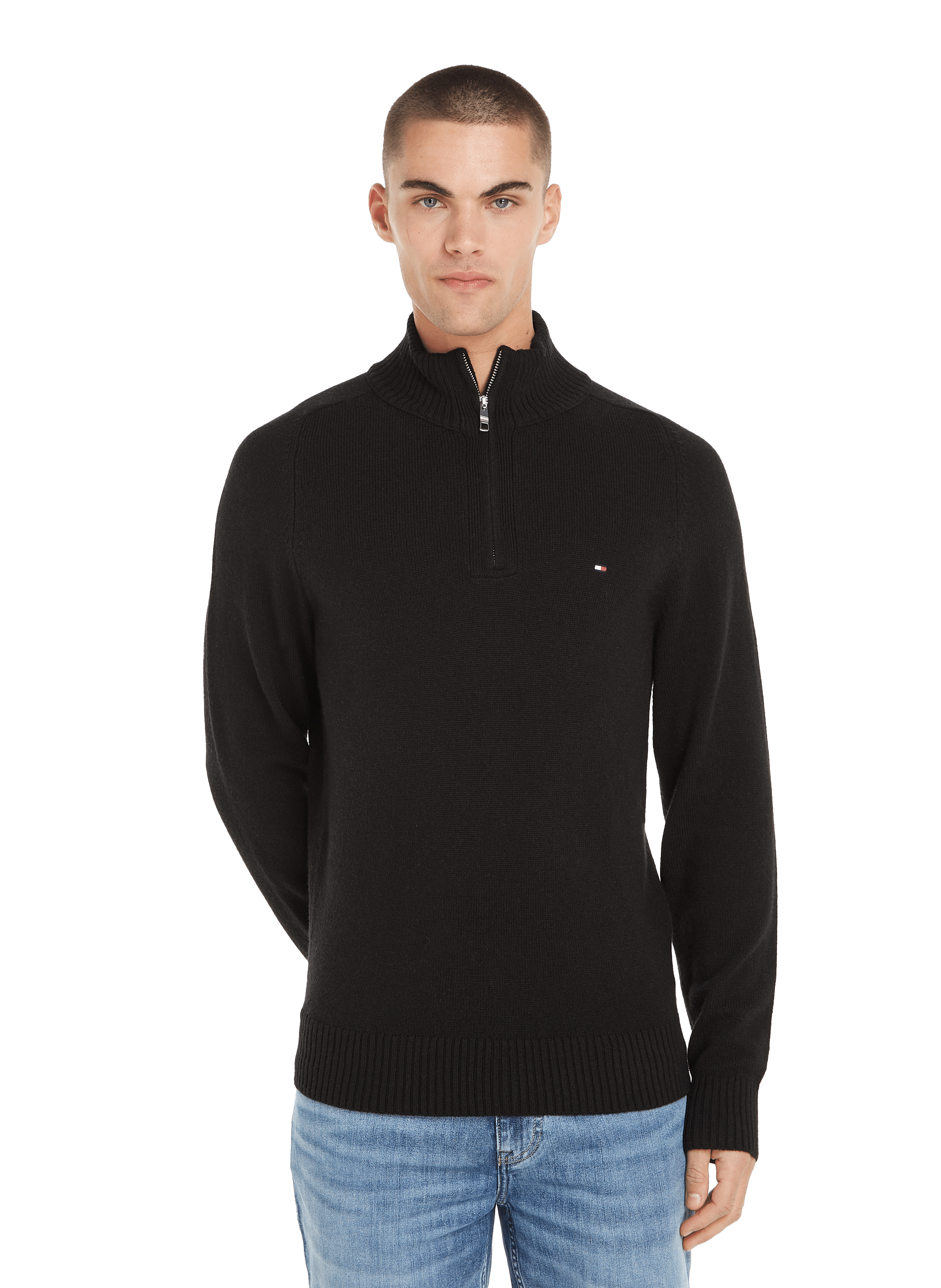 TOMMY HILFIGER Wool zip-neck jumper Black