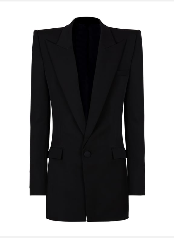 Veste 1 bouton en grain de poudre à épaulettes Noir by BALMAIN BALMAIN Veste 1 bouton en grain de poudre à épaulettes Noir