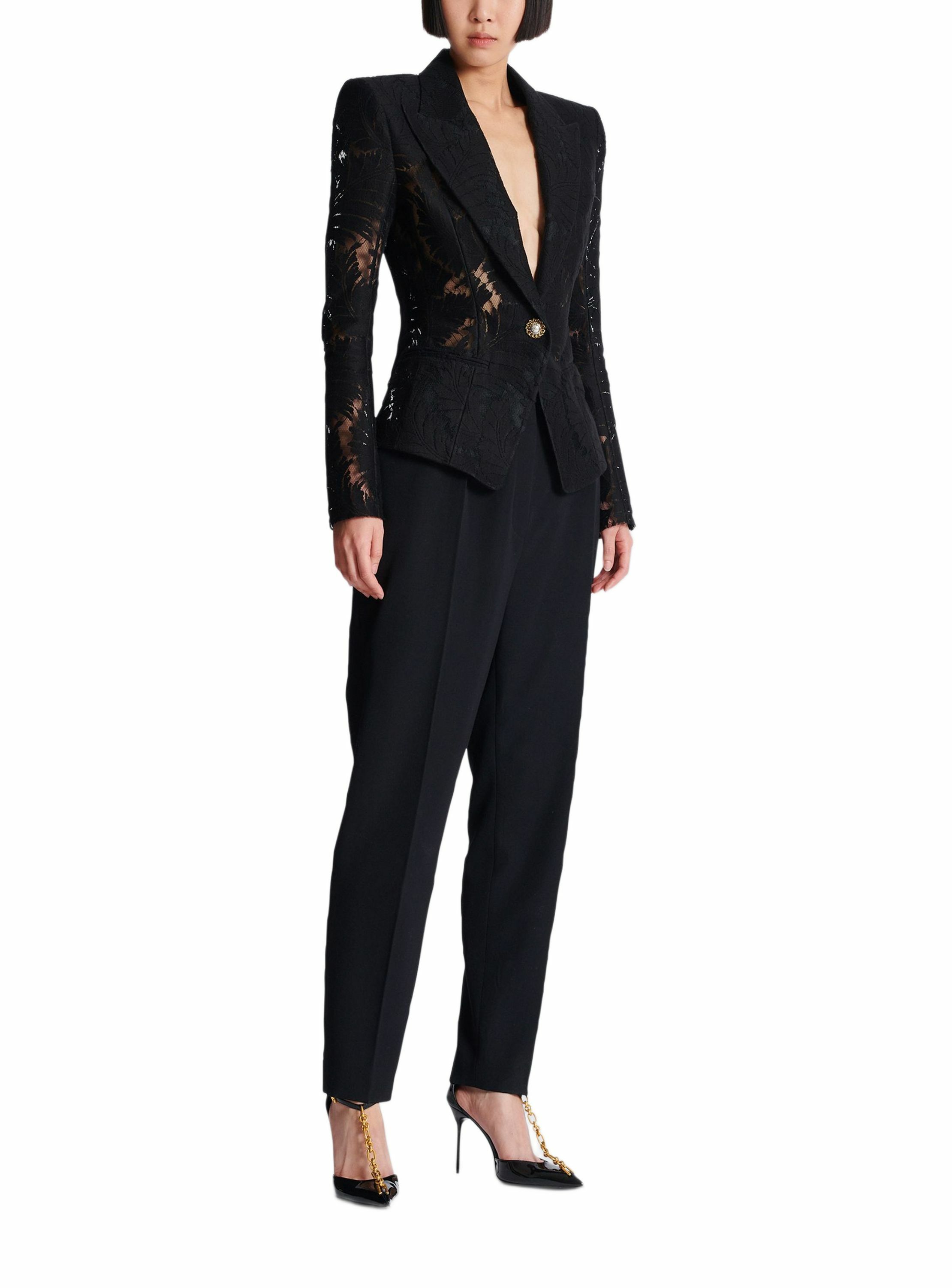 Veste 1 bouton ajustée en dentelle BALMAIN Noir