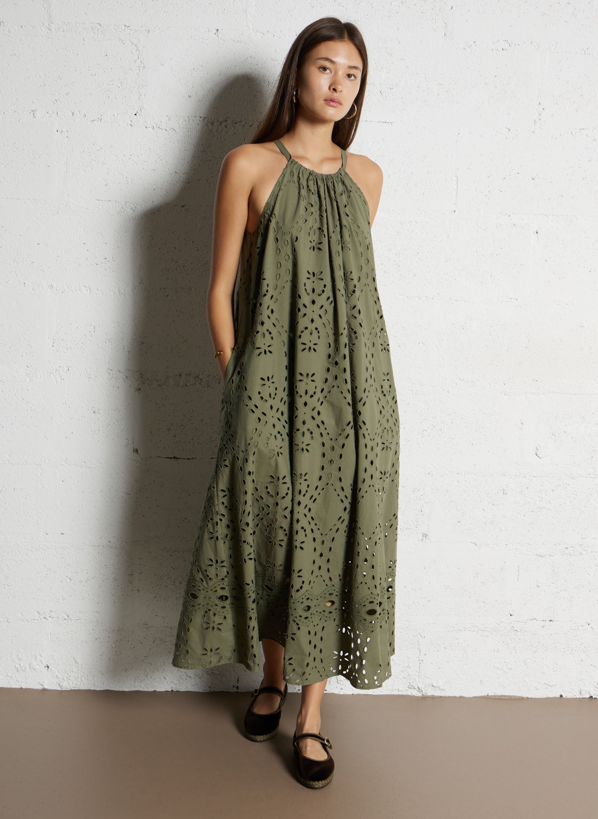 Robe longue col rond en coton bonie BA&SH Kaki