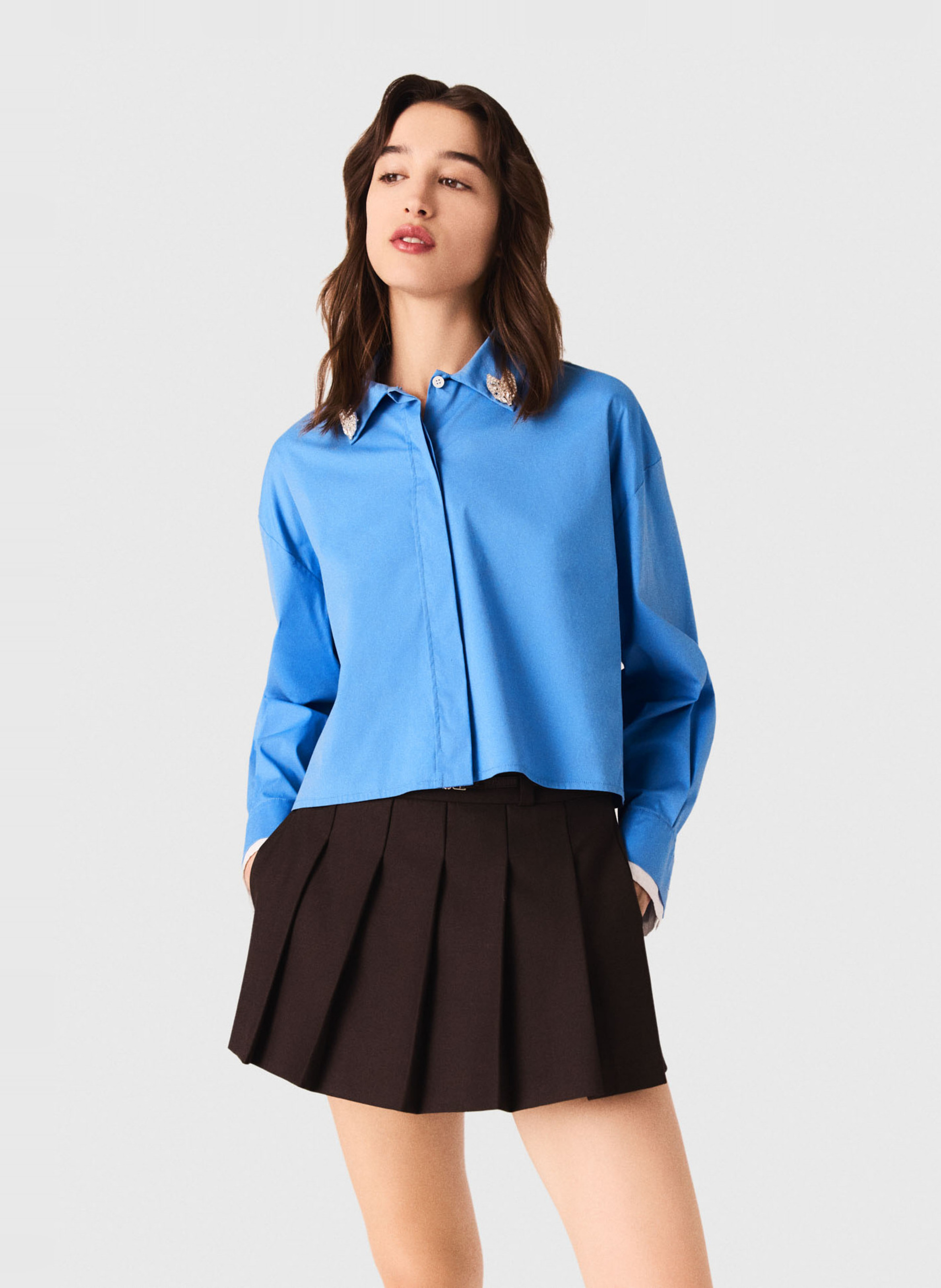 Chemise droite en coton mélangé MAJE Bleu