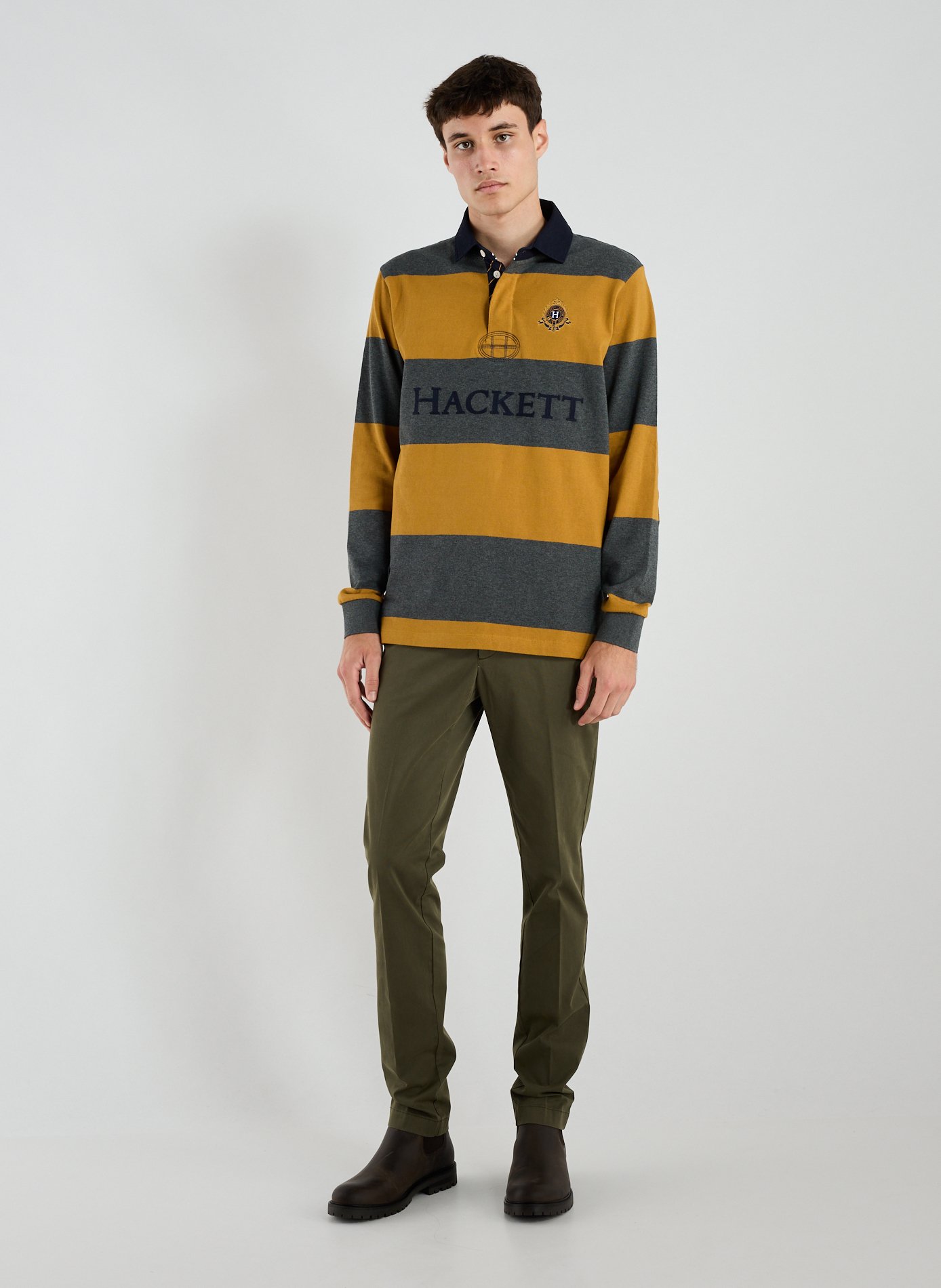 Long-sleeved cotton polo shirt HACKETT Yellow