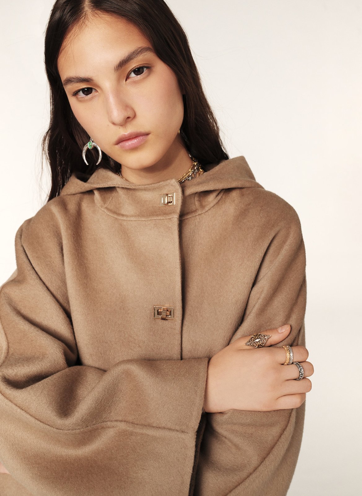 Manteau ample col montant en laine mélangée kove BA&SH Marron