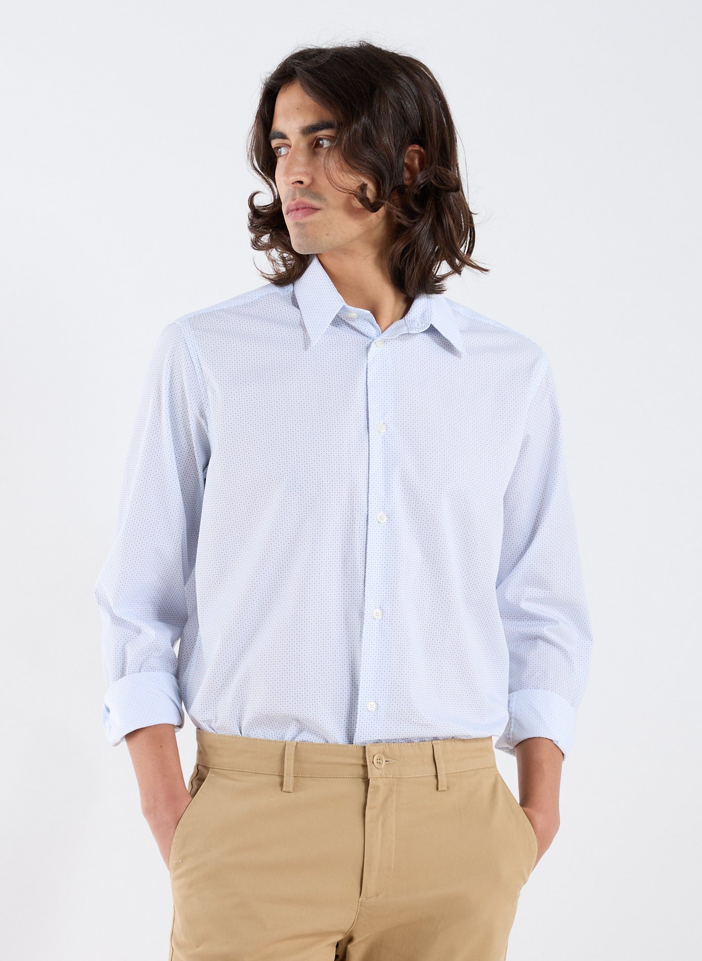 Chemise col classique manches contrastantes en coton AU PRINTEMPS PARIS Blue