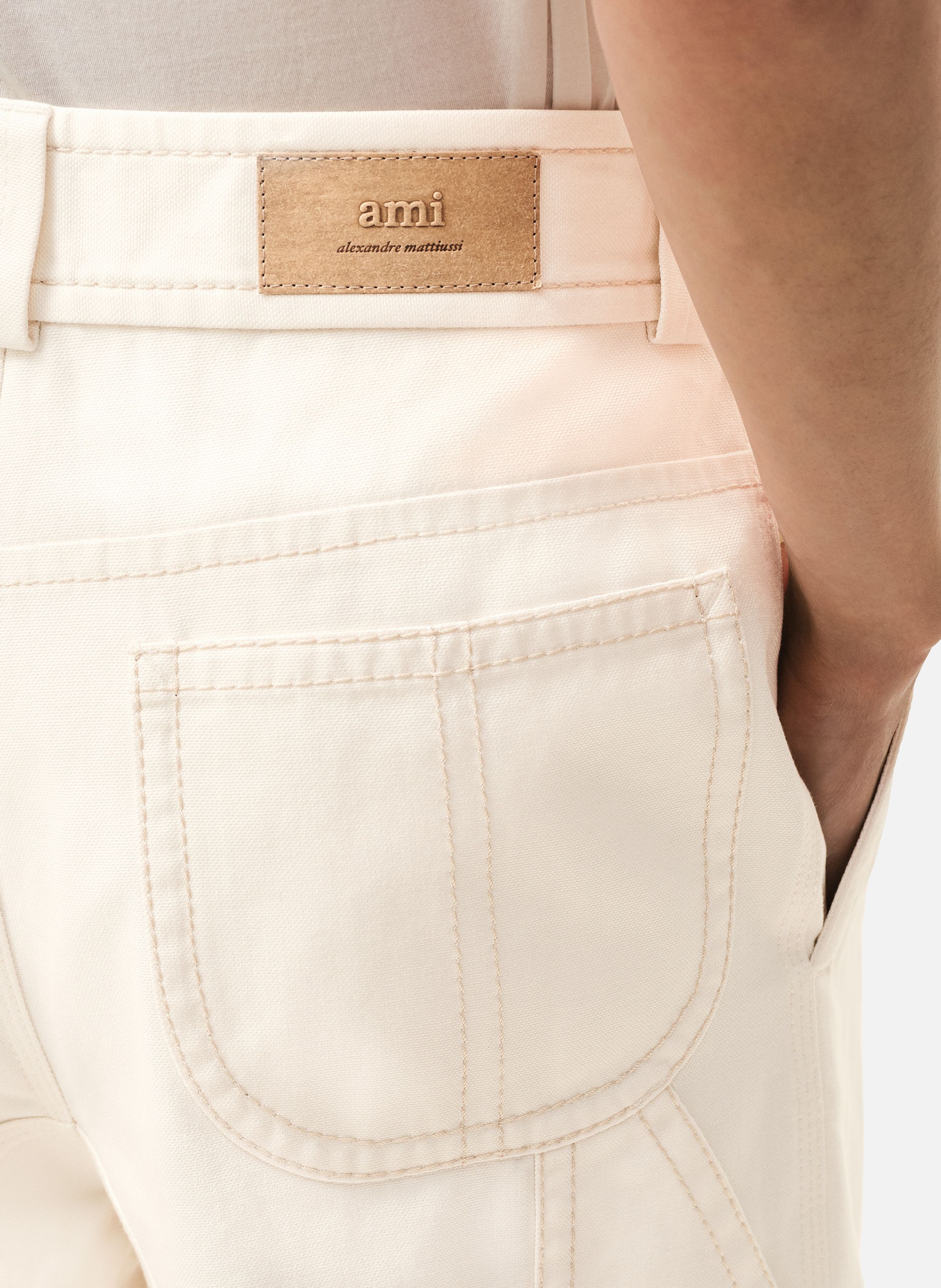 Pantalon worker en coton AMI PARIS Blanc