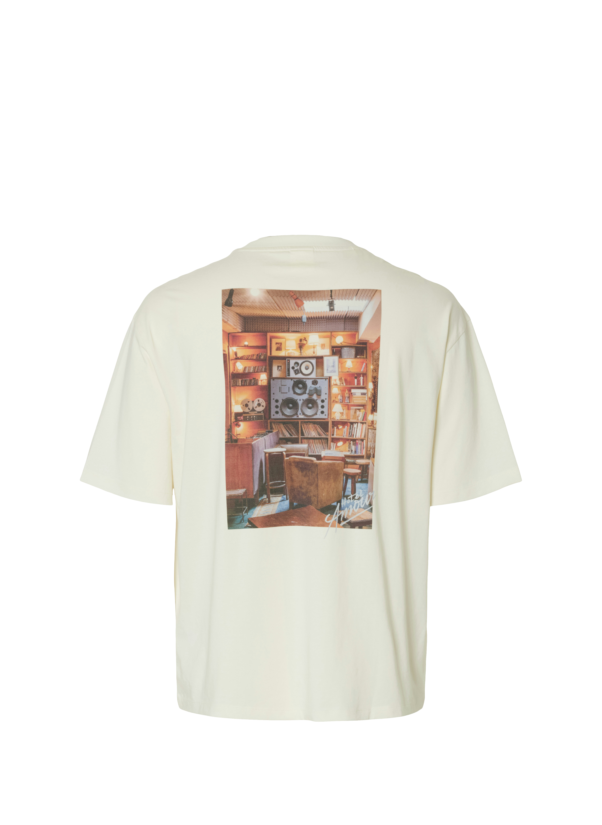 Round neck printed cotton t-shirt SELECTED Beige