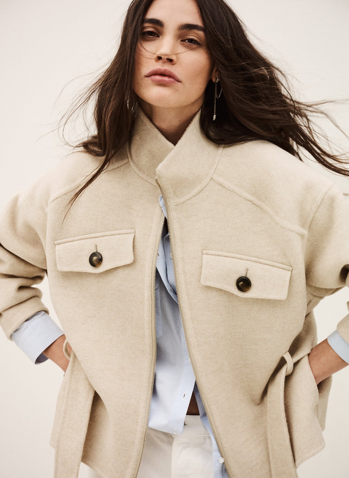 Manteau ample ceinturé en laine mélangée lerica BA&SH Beige