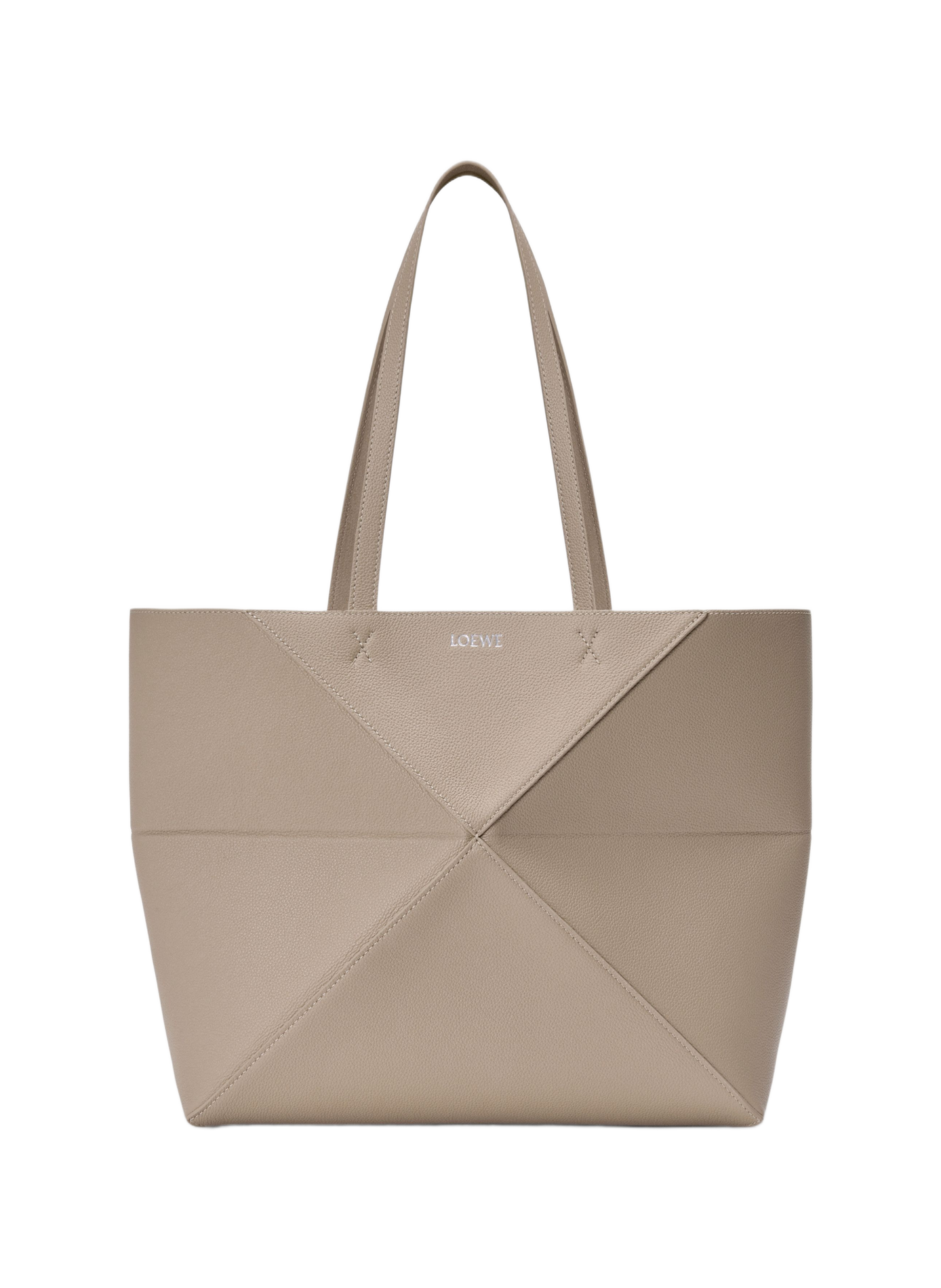 Puzzle Fold tote horizontal moyen en cuir de veau grainé souple LOEWE Beige