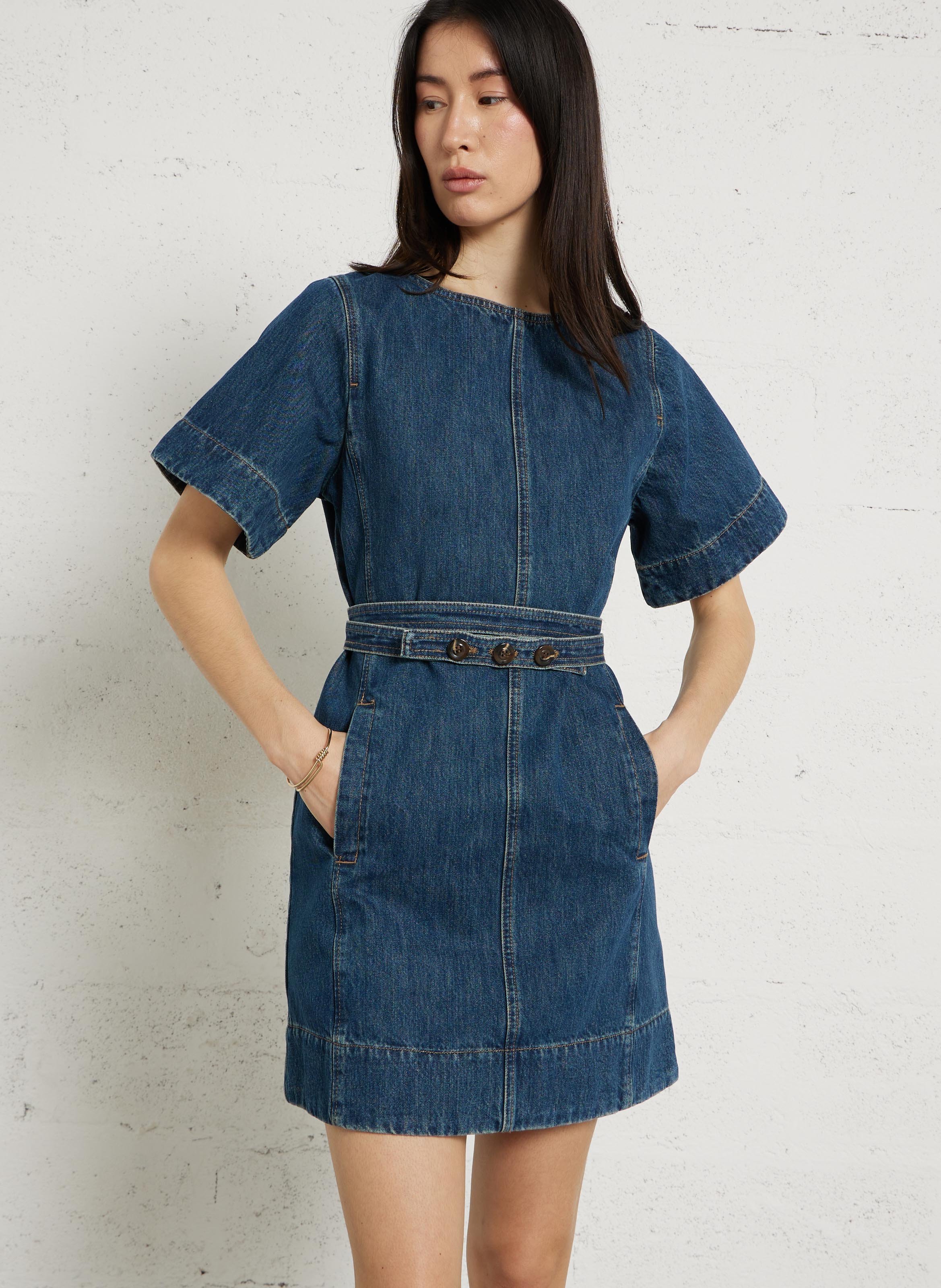 Robe courte en denim eclair SOEUR Bleu