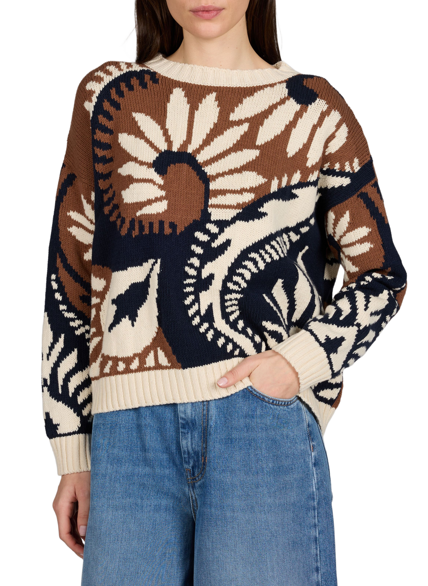 Round neck cotton blend knit sweater MAX MARA WEEK END Multicolour