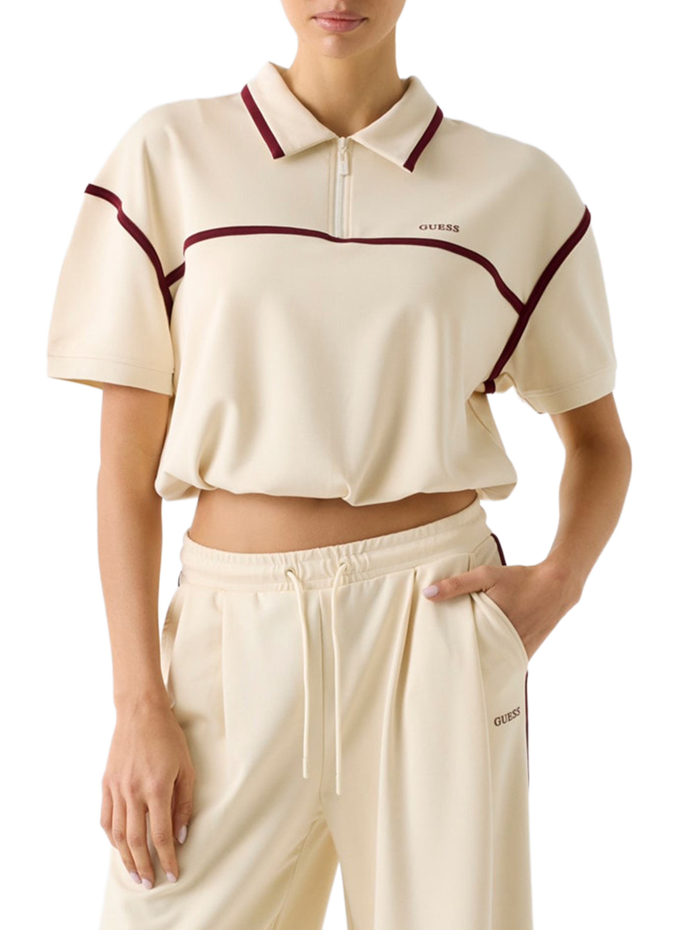 Short Polo with Contrast Stitching GUESS White