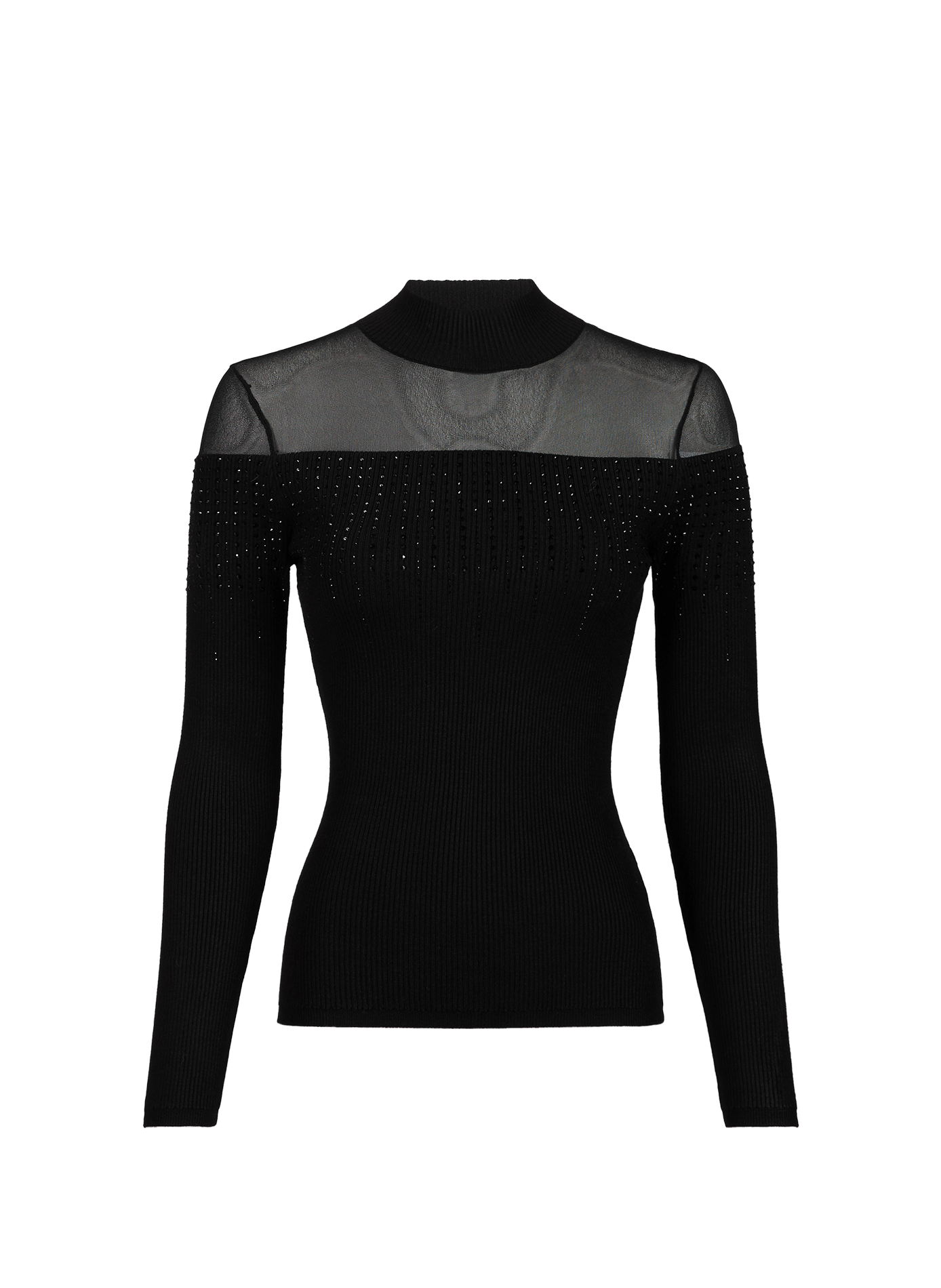 Ribbed sweater with transparent panel and rhinestones GUESS Black