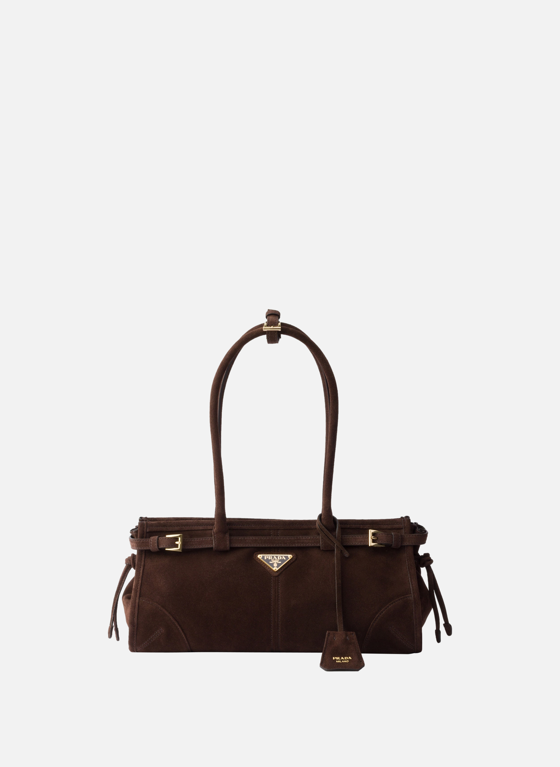 Sac prada bonnie moyen en veau velours PRADA Marron