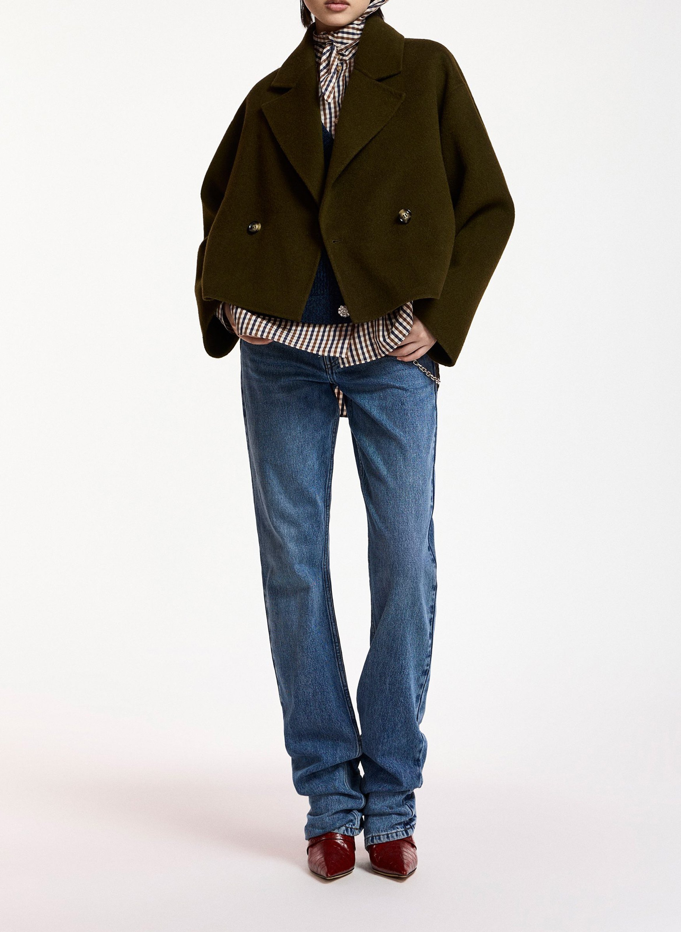 Veste droite à double boutonnage en laine mélangée kombu ESSENTIEL ANTWERP Vert