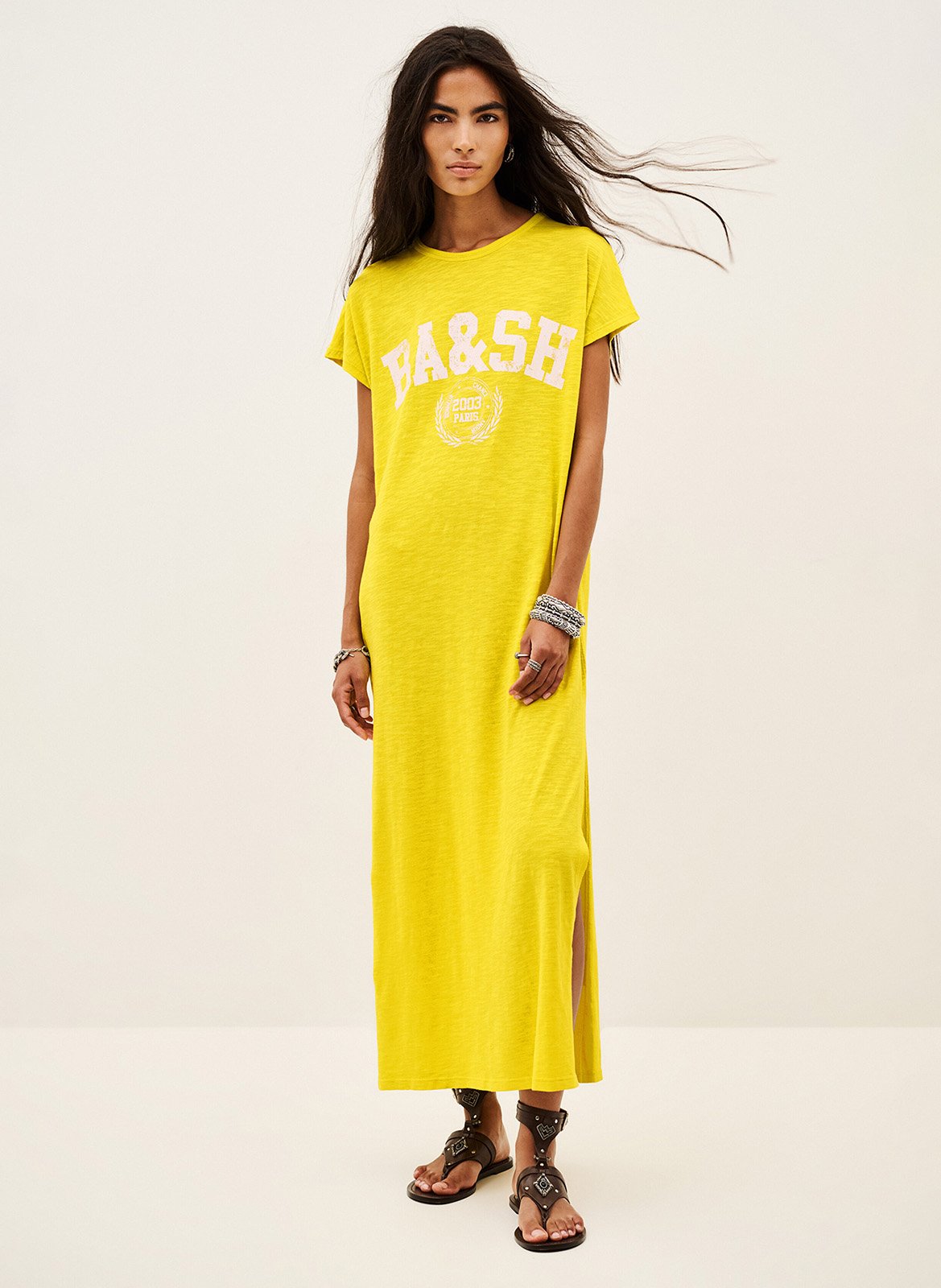 Midi-jurk met ronde hals en print Civia BA&SH Geel